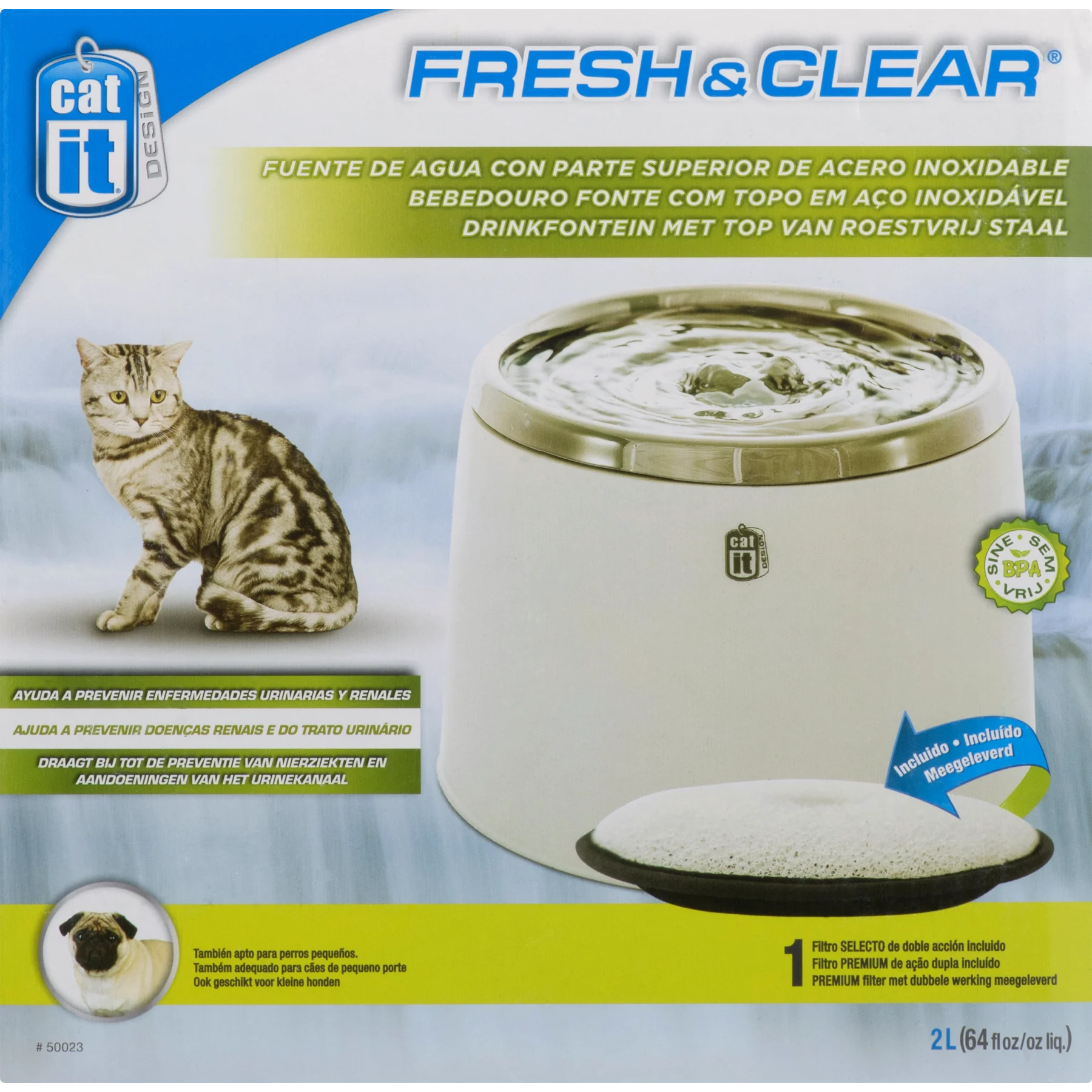 Catit Fresh & Clear Stainless Steel Top Drinking Fountain, 64 fl. oz.