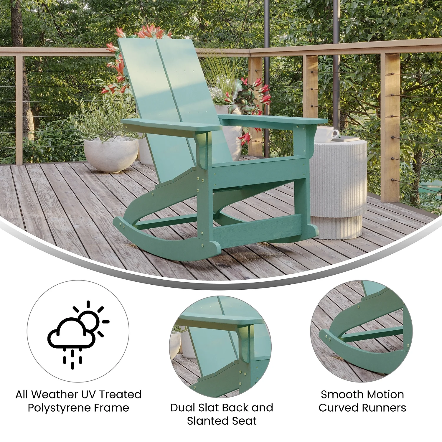 Flash Furniture Finn Dual Slat Back Adirondack Rocking Chair Sea Foam 2/Pack (JJC14709SFM2)