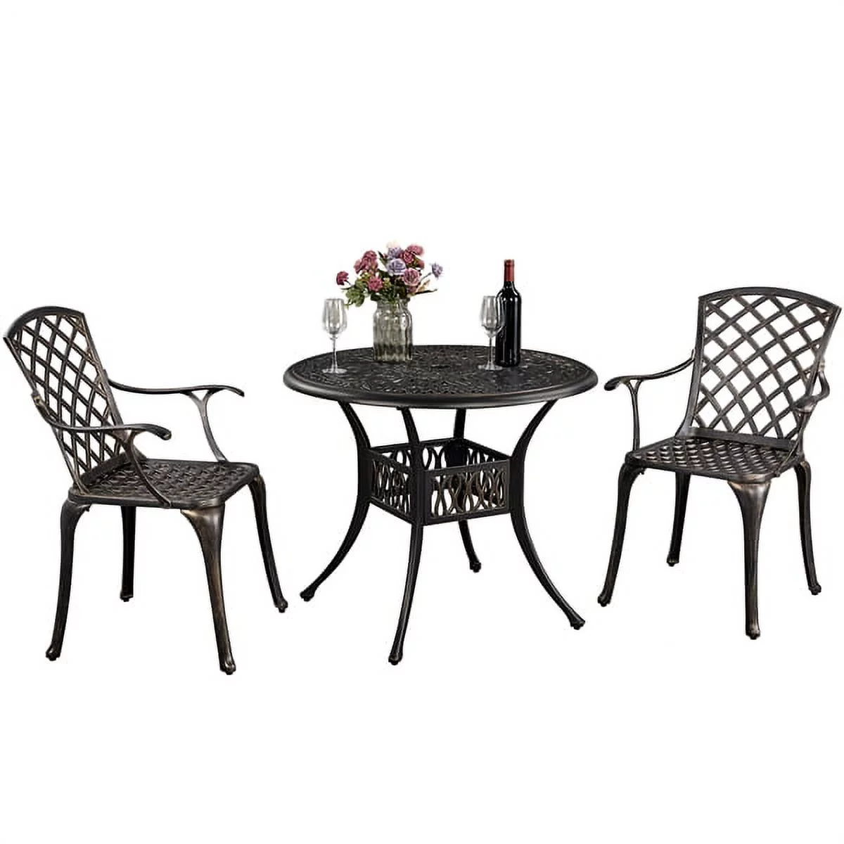 Easyfashion 2pcs Patio Dining Chairs + Outdoor Bistro Table, Bronze