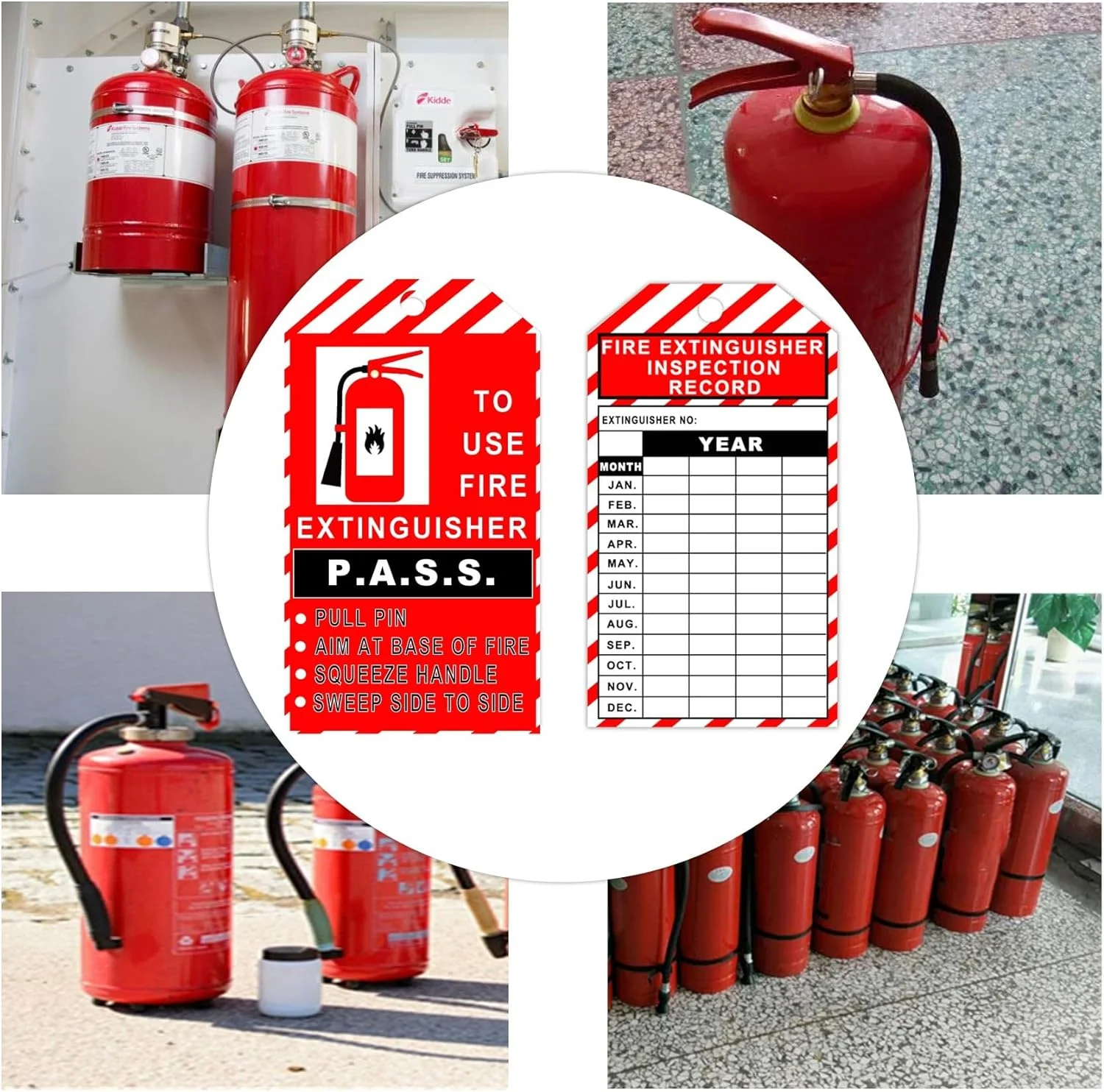 25Pcs Monthly Fire Extinguisher Inspection Tags with Adjustable Wire Ties 3.25x5.75inch Extinguisher Recharge and Inspection Record Tags