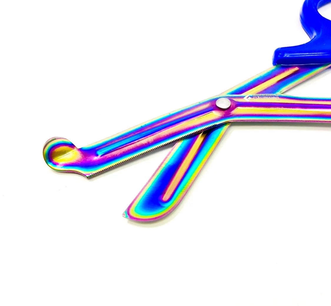 Cynamed Multicolor Trauma Shears - Bandage Scissors with Blunt Tip and Serrated Rainbow Blade