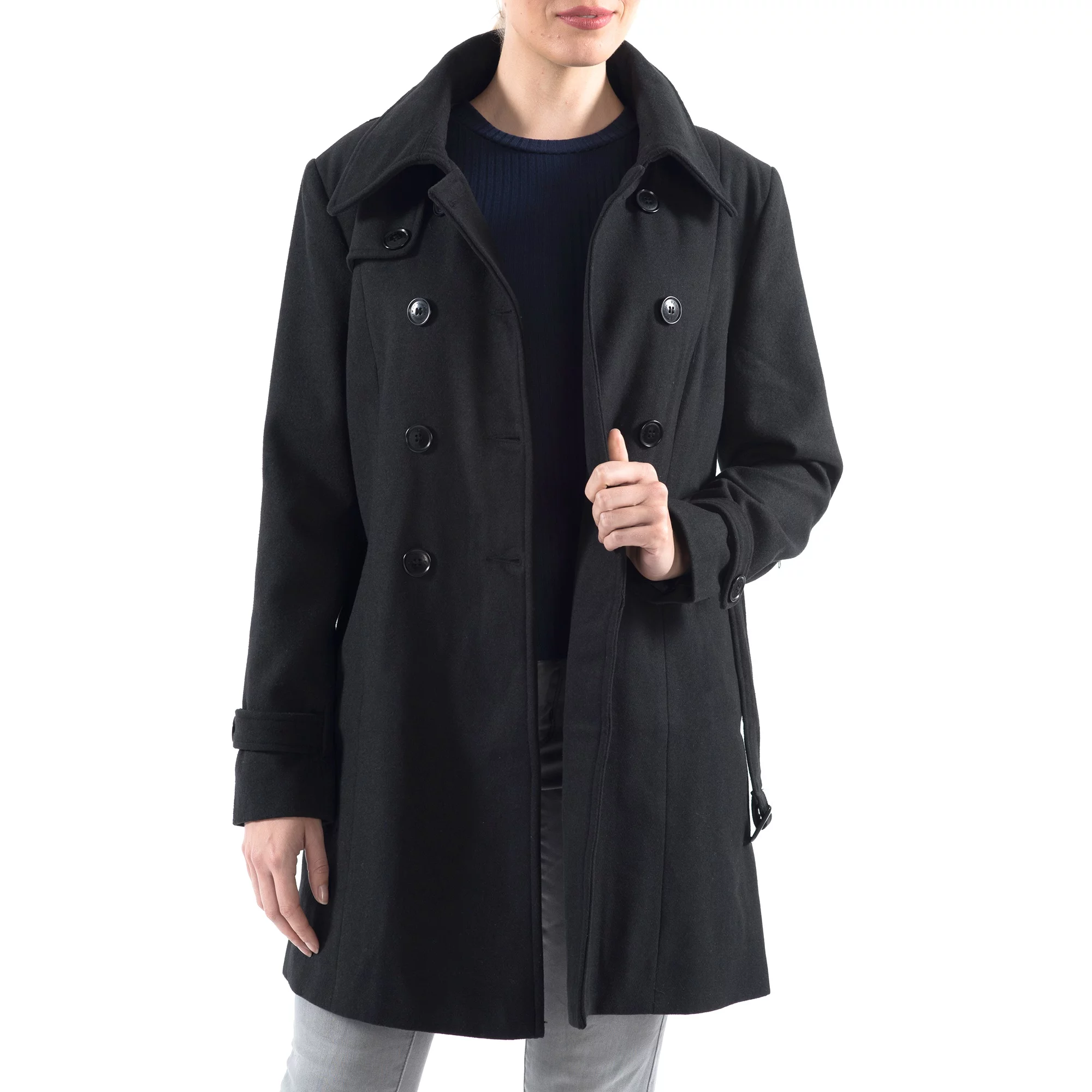 Alpine Swiss Keira Womens Trench Coat Double Breasted Wool Jacket Belted Blazer