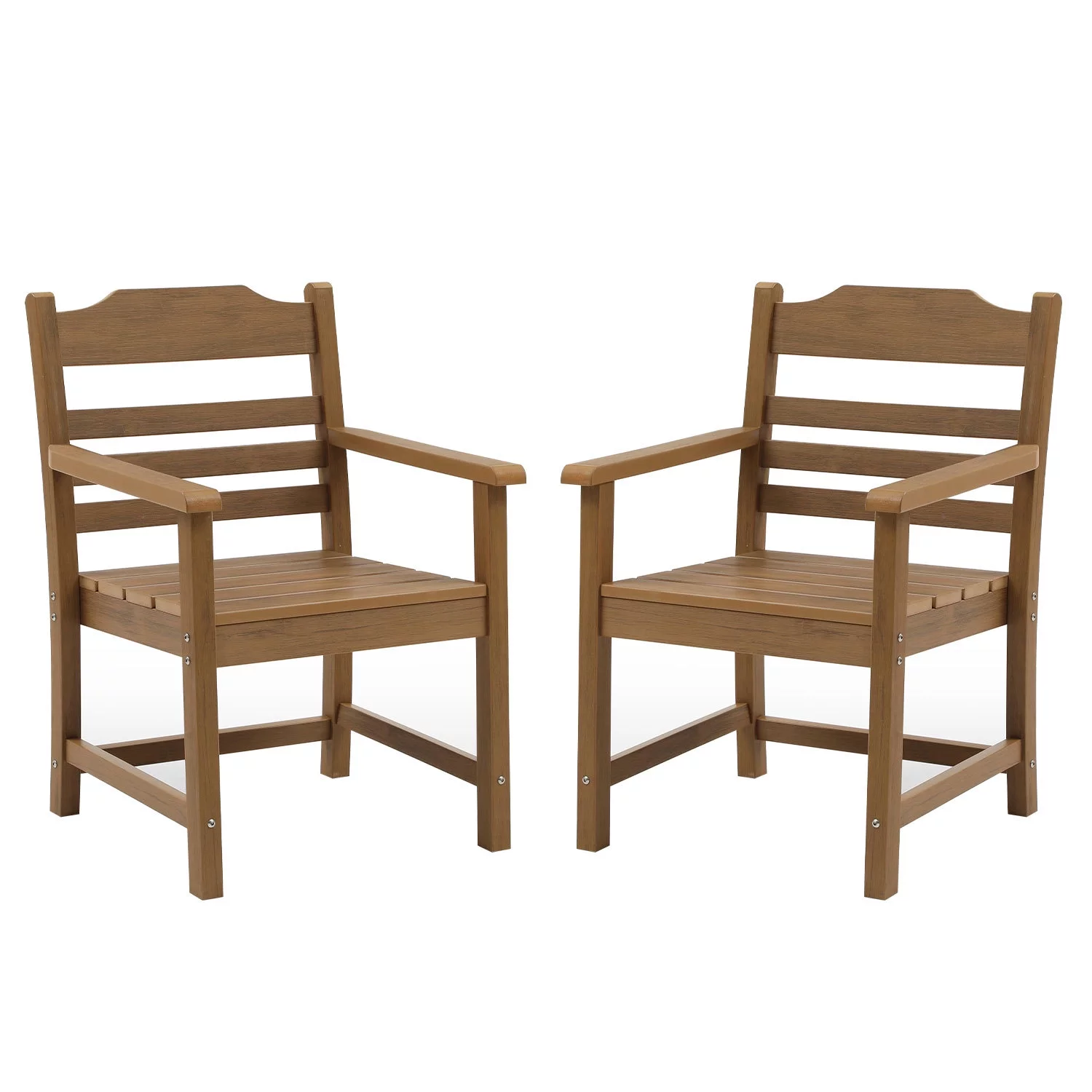 Elegant and Stunning Set of 2 Armrest Patio Dining Chairs Featuring Durable Imitation Wood Grain Texture  Made from High-Quality HIPS Material - Ideal Outdoor Seating for Deck  Poolside