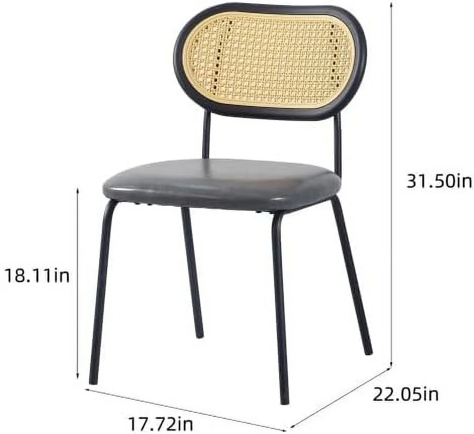 CHNKLM Dining Chair  PU Leather Kitchen Dining Chairs with Rattan Backrest and Metal Legs Modern Upholstered Armless Dining Chair for Dining Room Wine Coffee   Chair  Brown