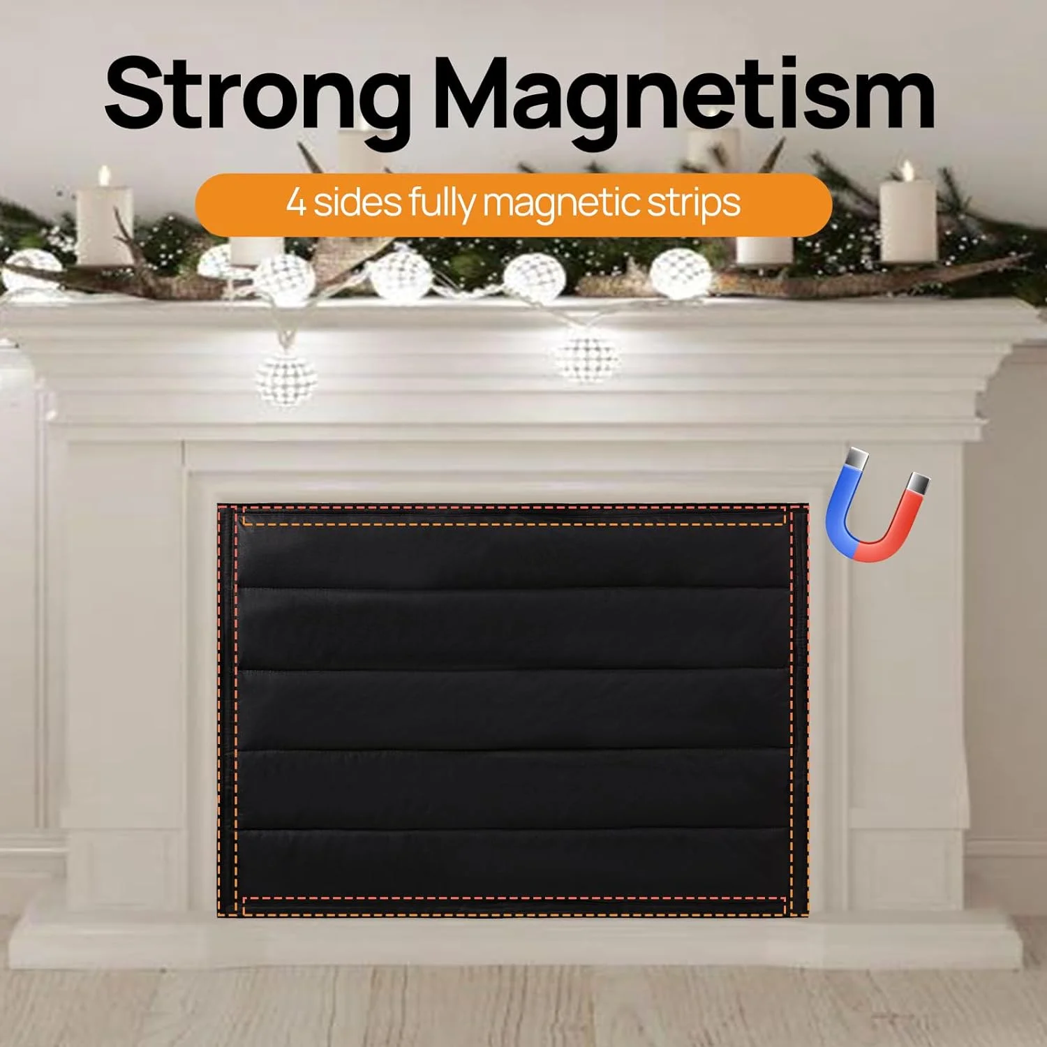 TURBRO Magnetic Fireplace Cover, 39” W x 32” H Magnetic Fireplace Draft Blocker, Indoor Vent Insulation Draft Stopper, Prevent Heat and Cold Air Loss, fits for Iron and Brick Frame, with Sticky Tapes