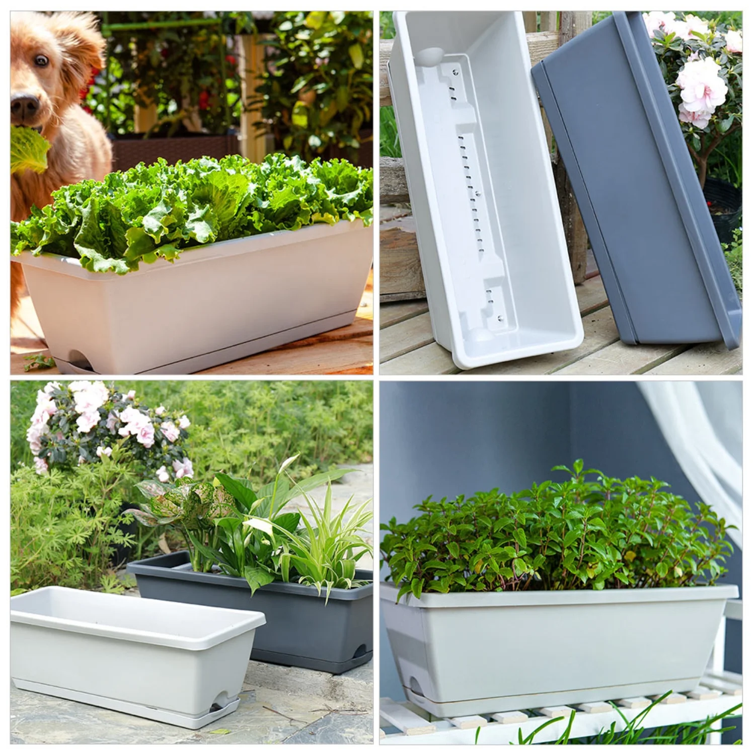 Plastic Vegetable Pot Gardening Flowerpot Pots  Plants Planting Trough Rectangle