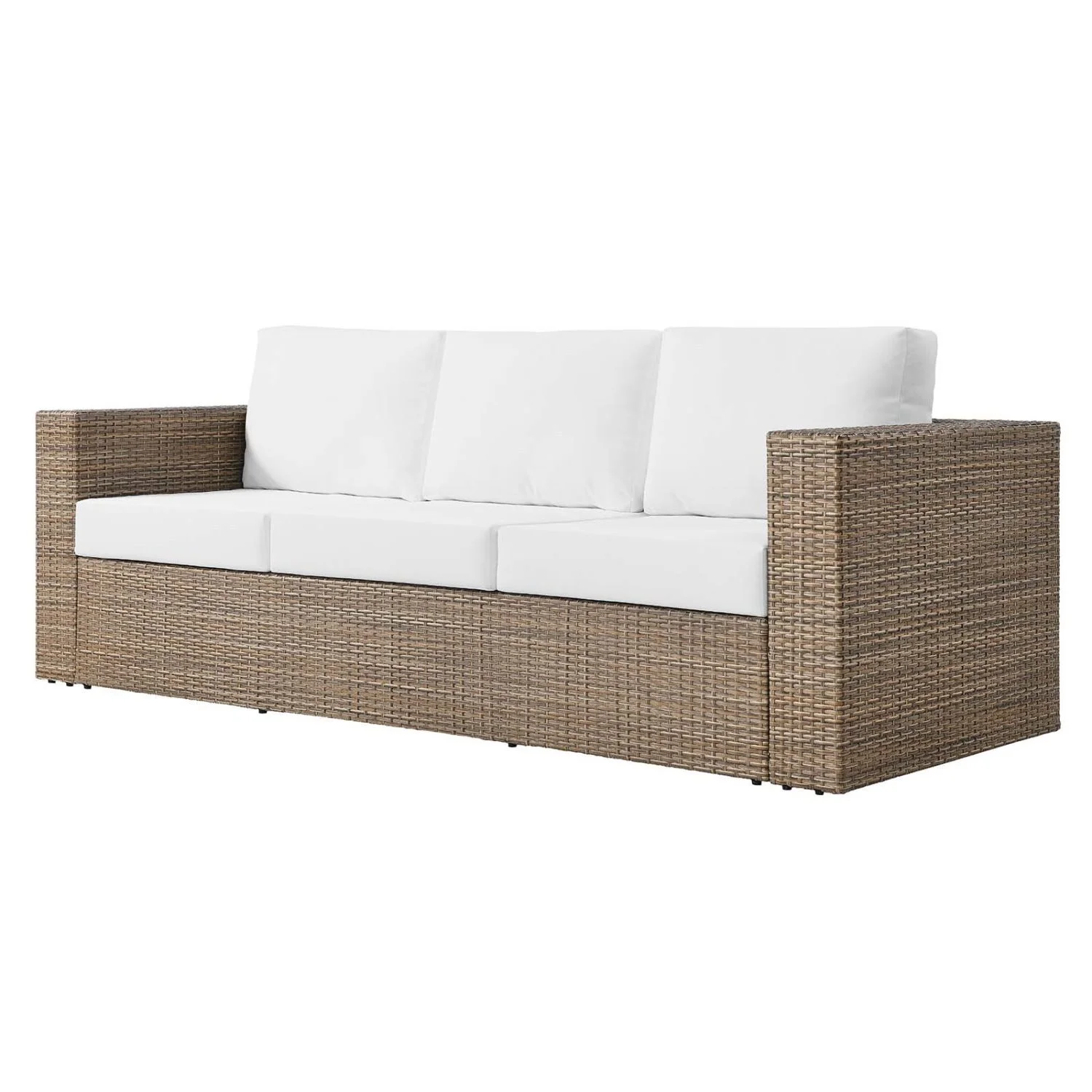 Lounge Sofa, White, Rattan, Wicker, Outdoor Patio Balcony Cafe Bistro Garden Hospitality Restaurant, Modern Contemporary HB34597