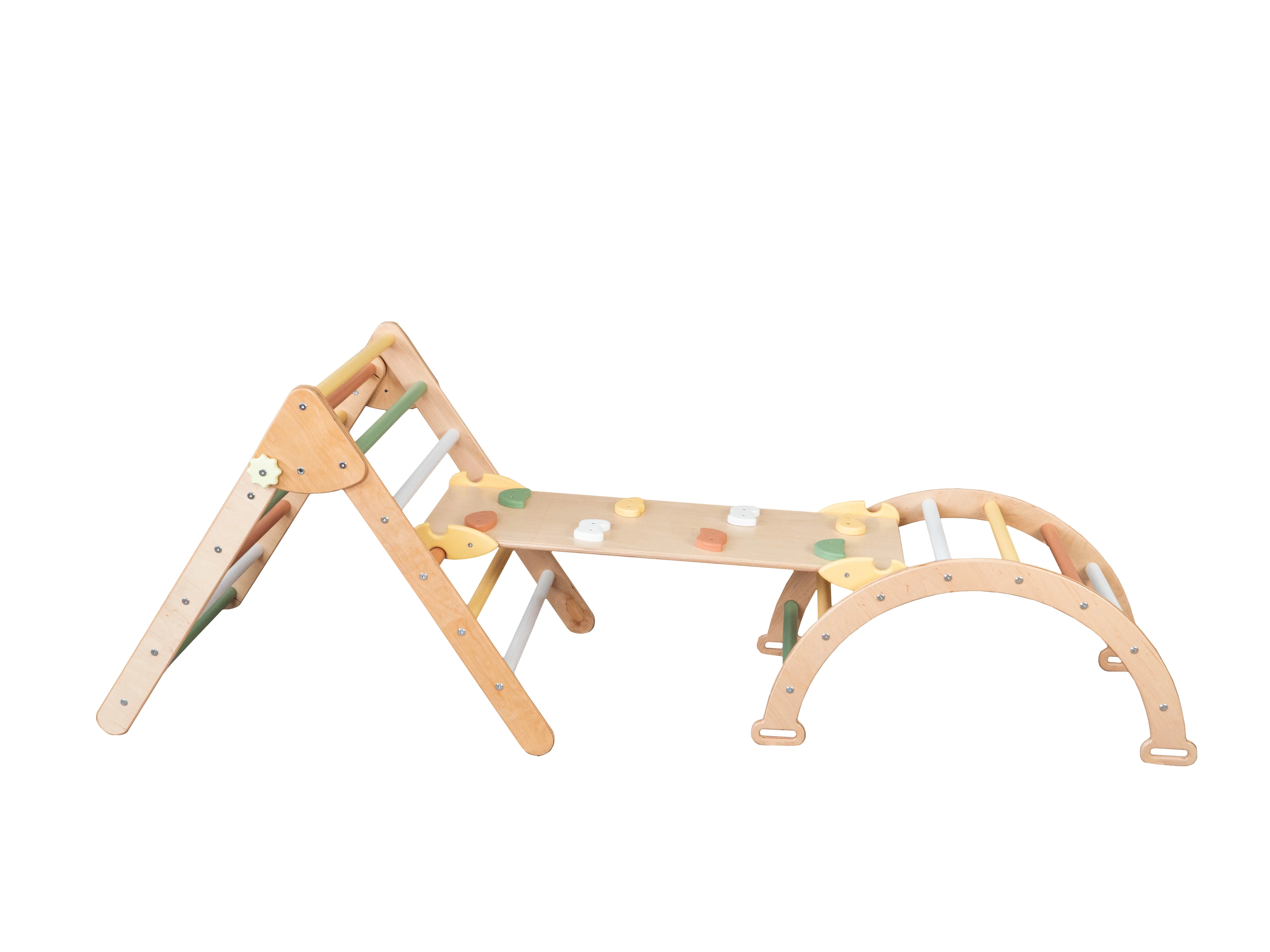 Woodandhearts Toddler Inside Gym: Ramp with Triangle and Climbing Arch, Set of Wooden Toys, for Kids 2-6 Years