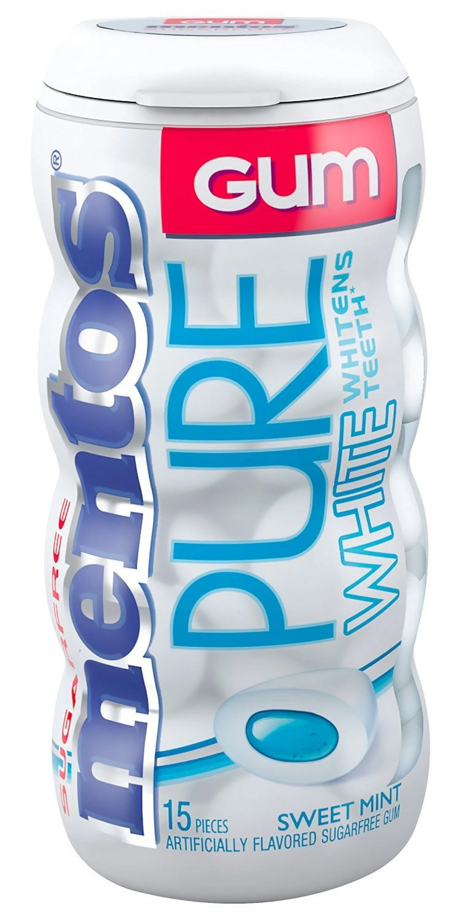 Mentos Gum Pocket Bottle, Pure White Sweet Mint, Non Melting, 1.06 Oz