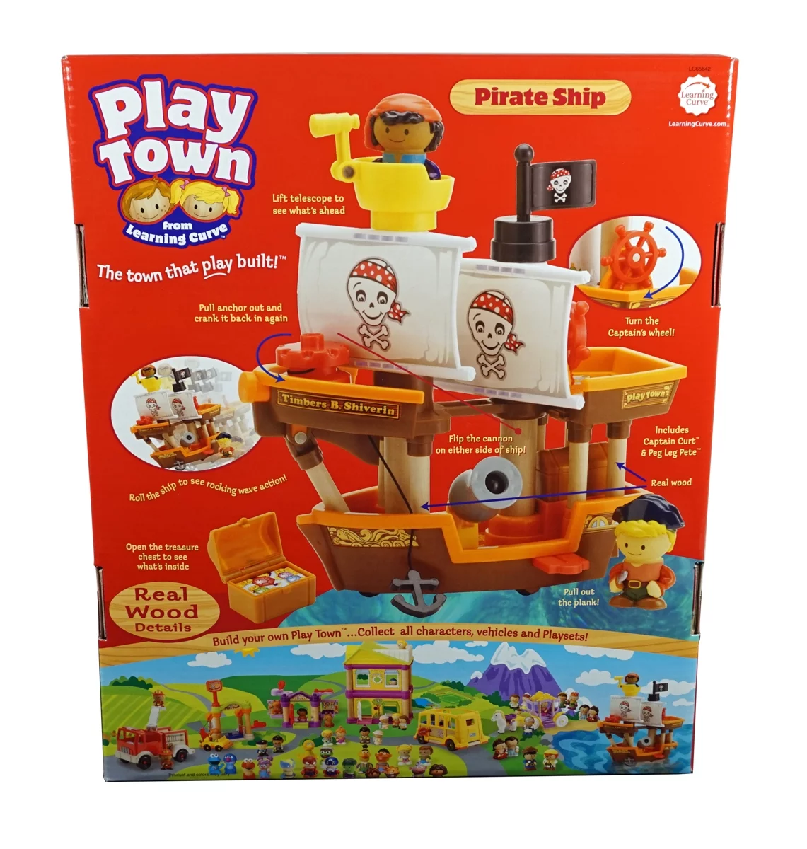 Learning Curve Play Town Pirate Ship and Pirates Set - Wooden Figure Play System