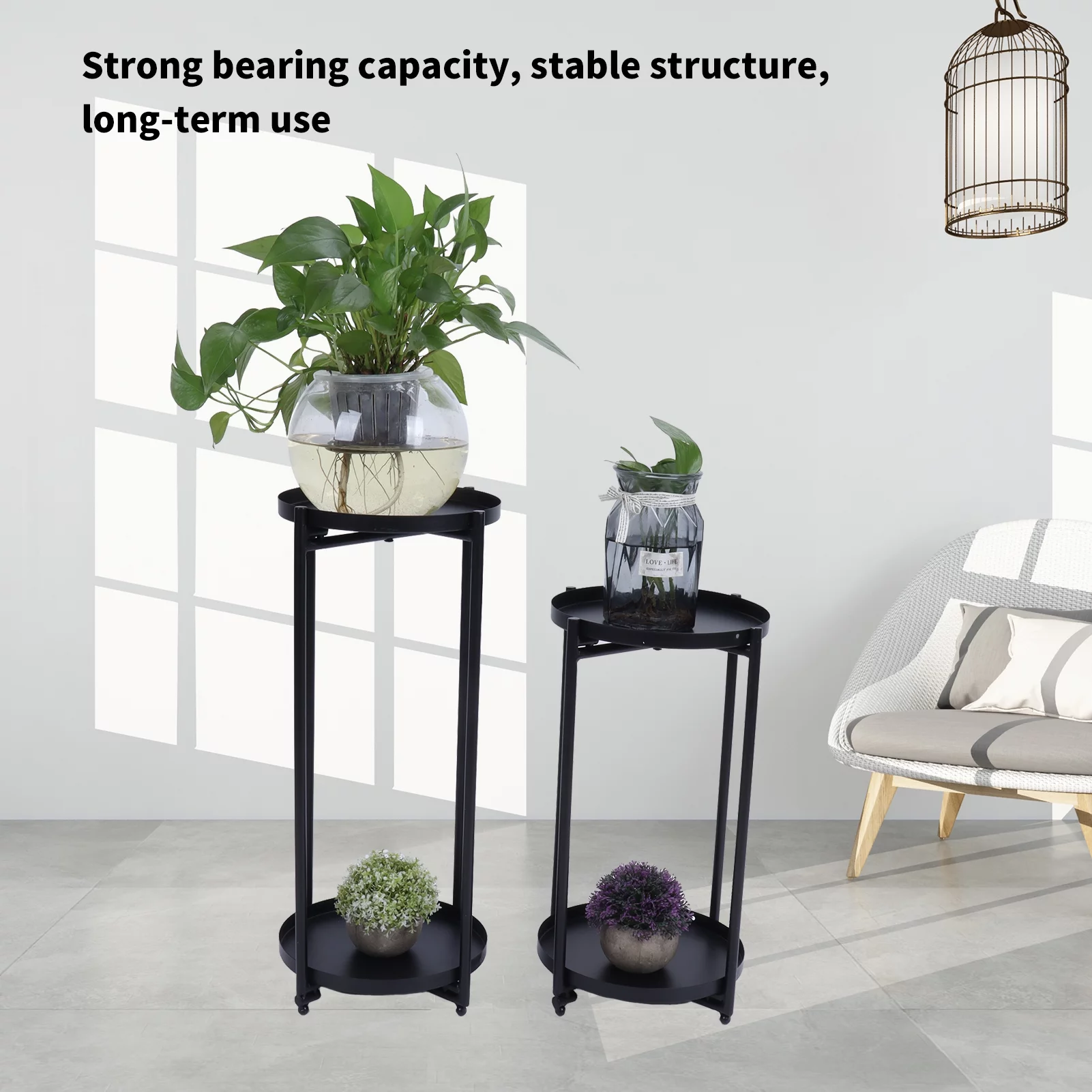 2Pcs Iron Plant Stand Table 2‑Layer Plant Pot Holder Display Shelf for House Garden Patio
