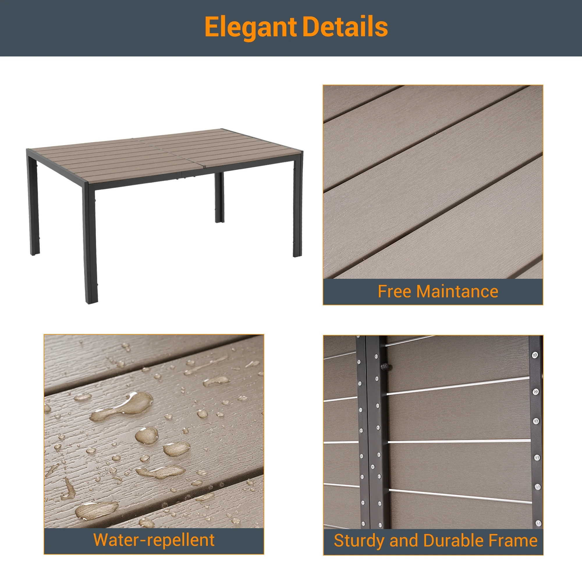 ACEGOSES 7 Pieces Dining Table Set Outdoor Steel and Textilene Furniture Set, HIPS Material Tabletop for Balcony, Porch and Backyard,Gray