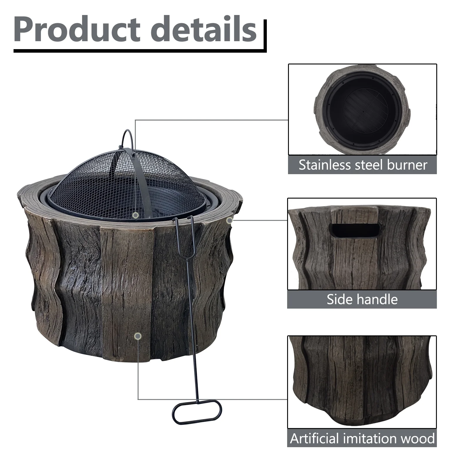 19In Round Concrete Fire Pits Outdoor Fire Pit Wood Charcoal Burning Indoor Heating Patio Round fire Pit Table for Outside Multifunctional Fire Pits with Lid for Courtyard Heating Bonfire BBQ Camping