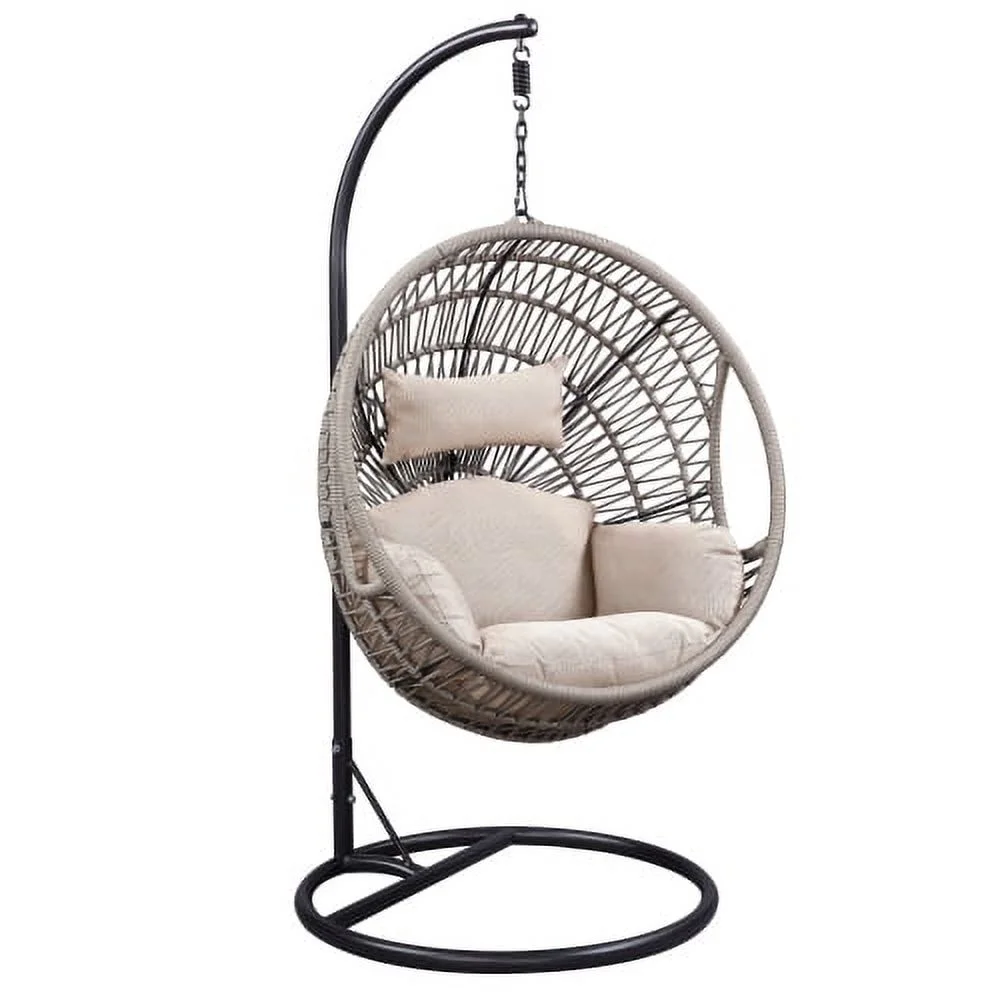 Buumin ACME Vinnie Patio Swing Chair with Stand, Fabric & Rope (1Set/3Ctn) 45088