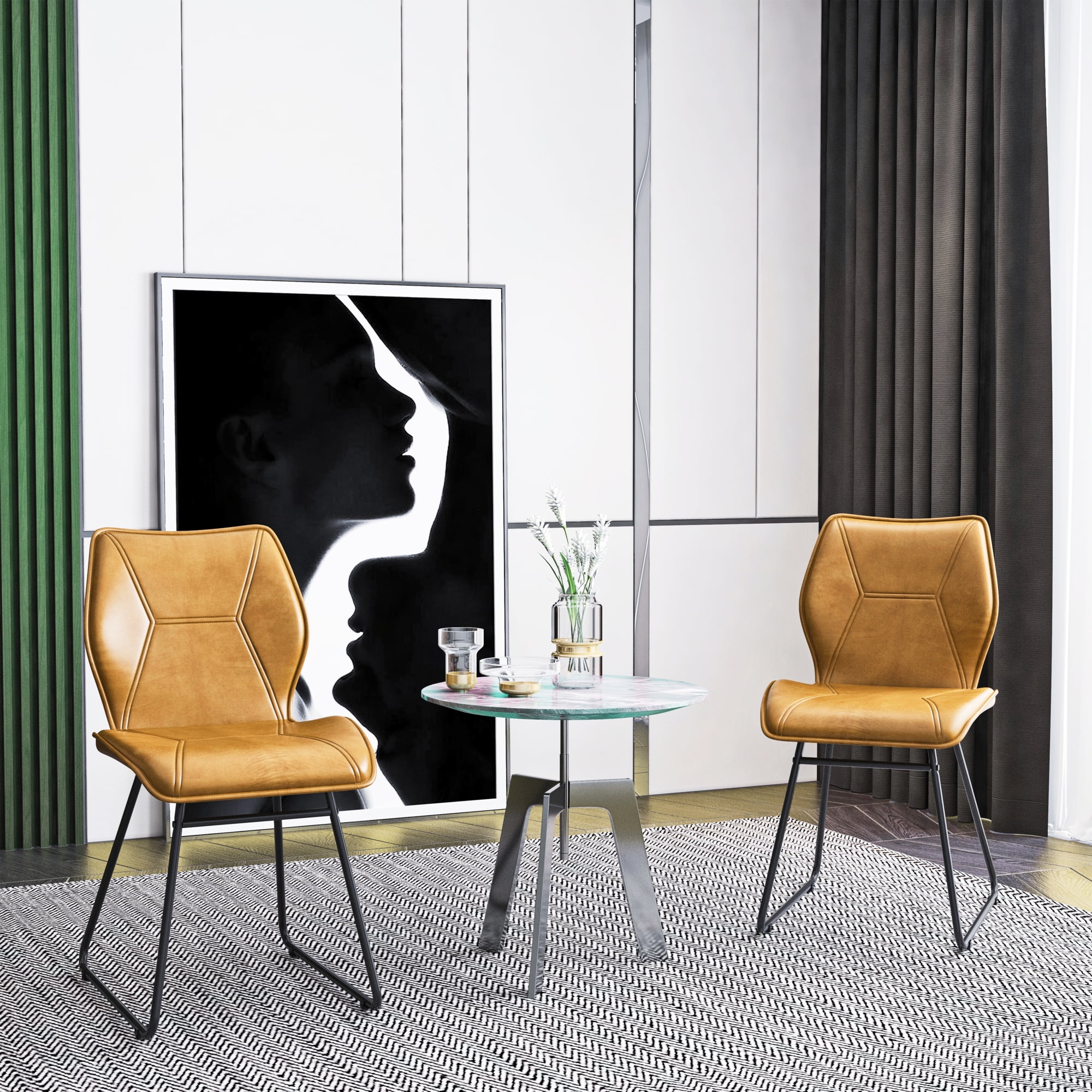 Smilegend Leather Dining Chair with High-Density Sponge, PU Chair, Set of 2, Iron Legs, Non-Slip Protectors, Comfortable Seating, Load-bearing Capacity 280lbs