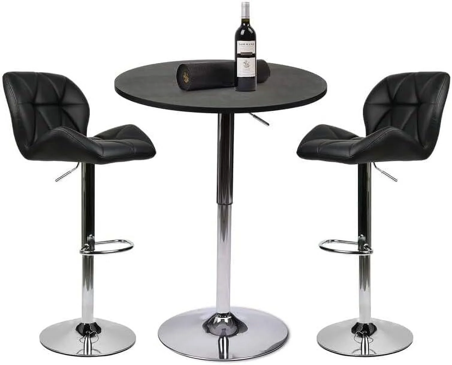 HBBOOMLIFE Table Set of 3  Height Adjustable Round  Table and 2 Swivel Pub Stools for Kitchen Counter/Home /Dining Room (White Table and Black Barstools)