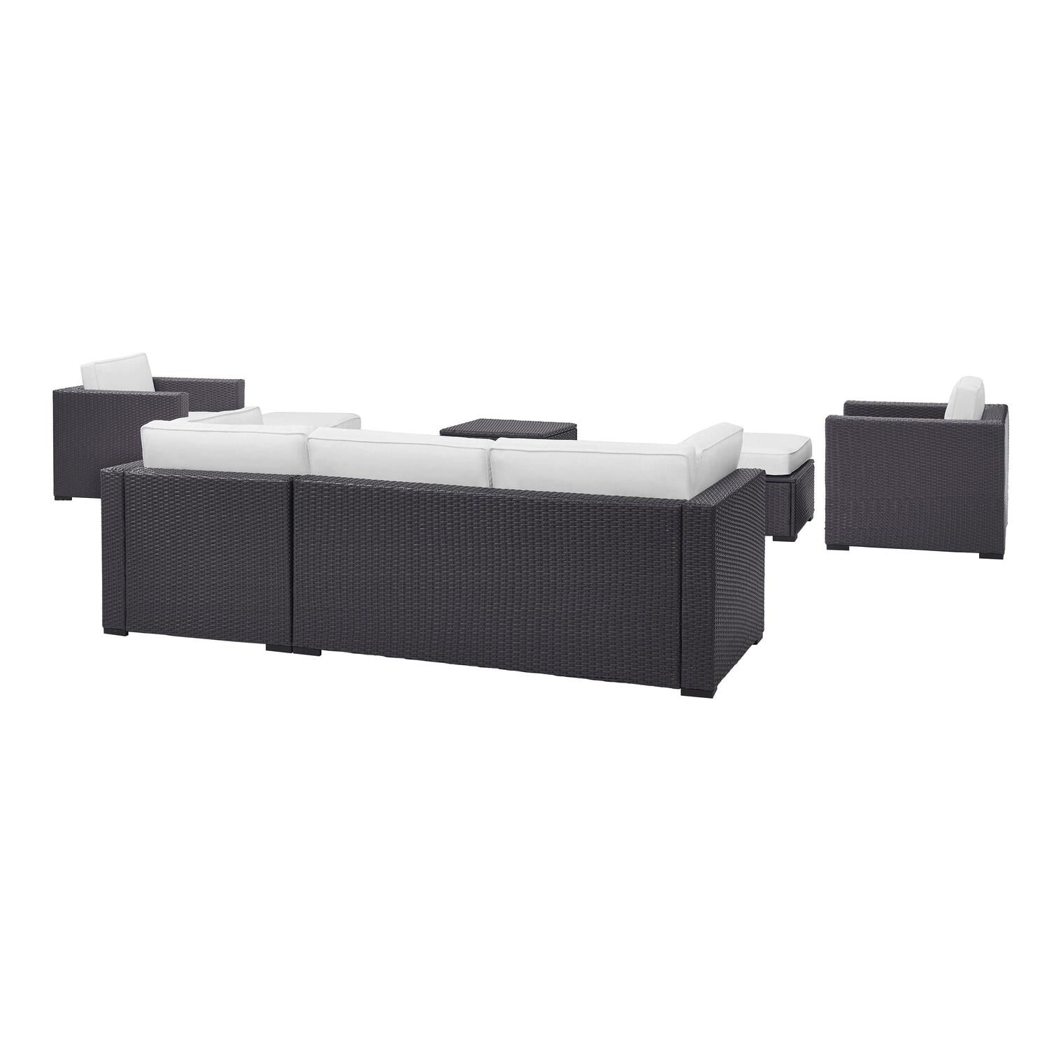 HomeStock Rustic Refinement 6Pc Outdoor Wicker Sectional Set W/Fire Pit White/Brown - Ashland Firepit, 2 Loveseats, Armless Chair, & 2 Ottomans