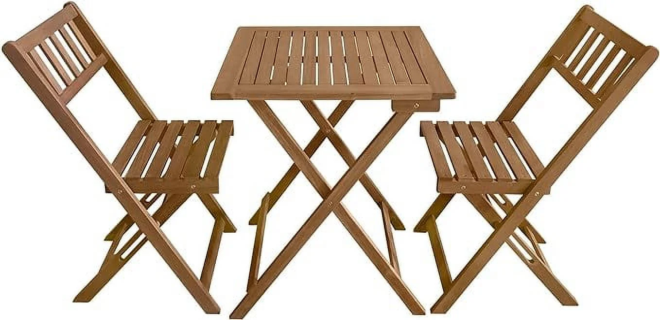 Outdoor Patio Furniture Set Bistro Table and Chairs Set of 2 Acacia Wood Bistro Set for Pool Beach Backyard Balcony Porch Wooden Furniture, Natural Oiled