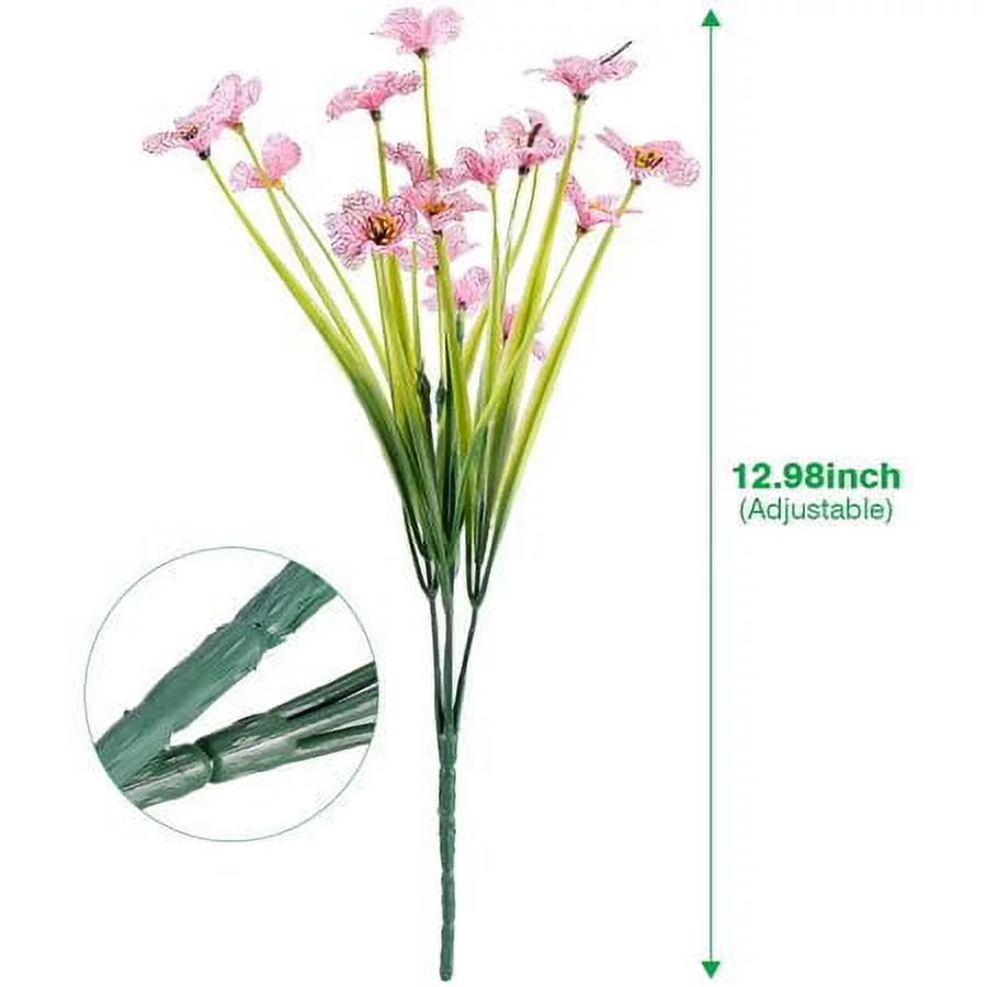 8 Bundles Artificial Violet Flowers Outdoor UV Resistant Fake Flowers No Fade Plastic Plants Garden Porch Window Box Decoration (Pink)