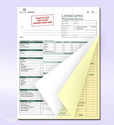 Landscaping Work Order Form/Invoice/Billing Sheets, 3 Part Carbonless 100 Sets Letter Size Forms