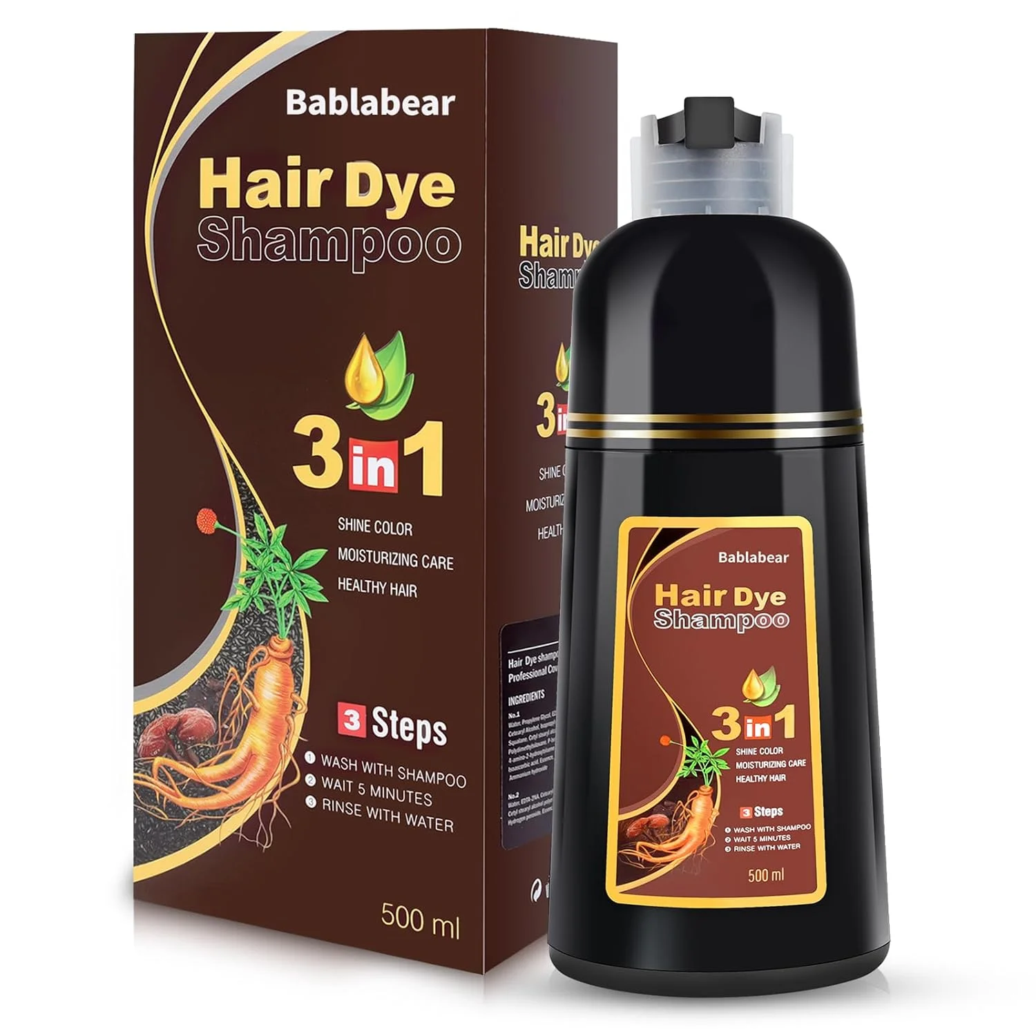Chestnut Brown Hair Color Shampoo for Gray Hair 500ML Instant Hair Dye Shampoo for Men & Women-3 in 1 Color Shampoo for Dark Hair-Colors in Minutes-Long Lasting-Safe & Easy to Use