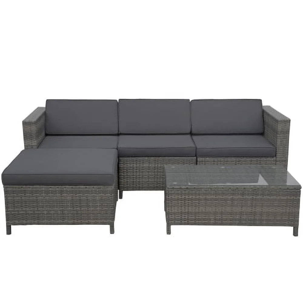 Buumin Dark Grey Patio Furniture Outdoor Convertible L Shaped Couch Wicker Sectional Sofa Set With Coffee Table