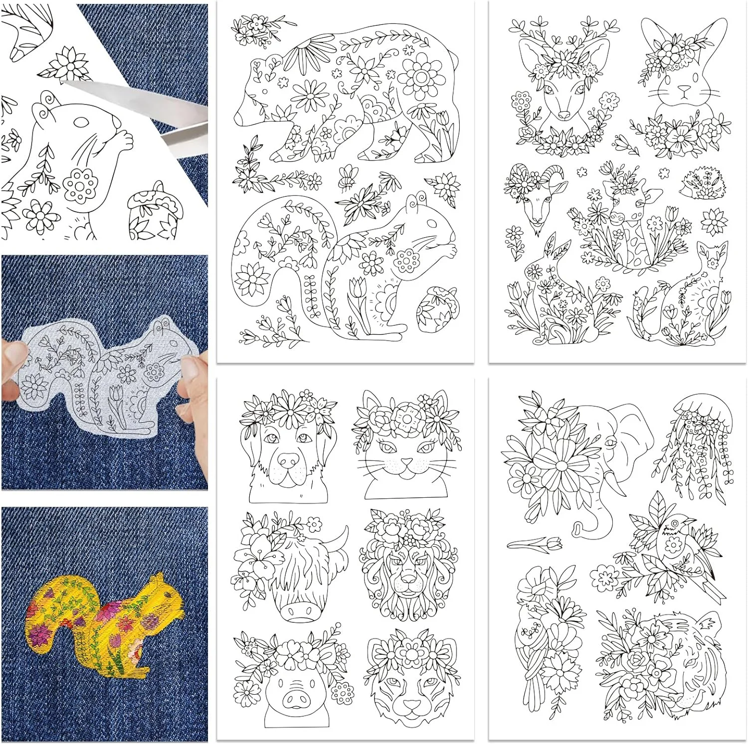 70Pcs Flowers Pattern Water Soluble Hand Sewing Stabilizers Animals Stick and Stitch Embroidery Designs Paper for Fabric Embroidery Stitch Practice Embroidery Patterns Transfers 4 Sheets