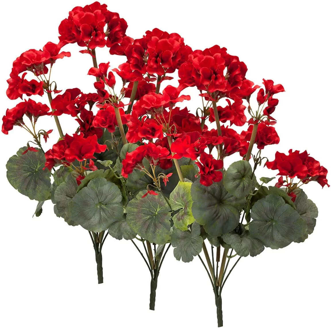 Silk Geranium Bush – Artificial Flowers Outdoor Décor – Red, 19” Long, Set Of 3