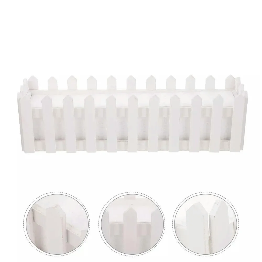 Flowerpot Wooden White Picket Fence Garden Bed Planter Faux Cactus