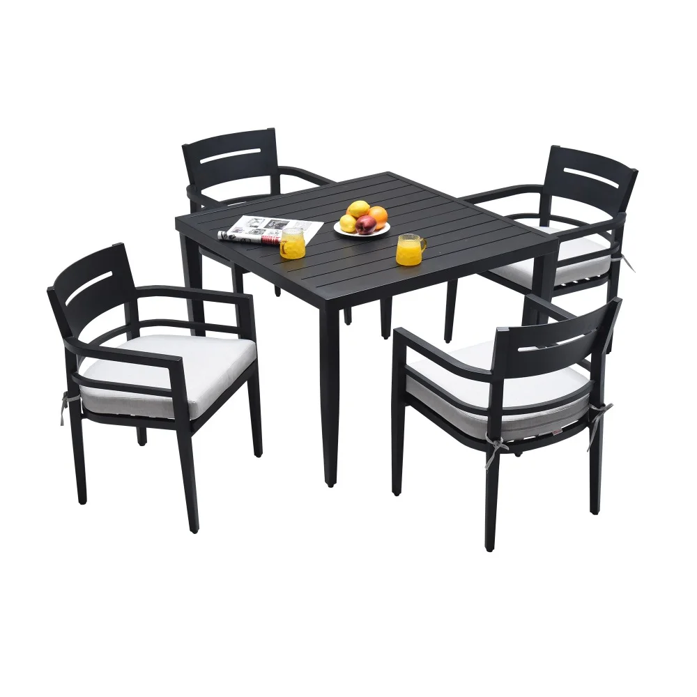 5-Piece Outdoor Patio Aluminum Furniture, Modern Dining Set, including 4 Dining Chairs Sunbrella Fabric Cushioned and 40