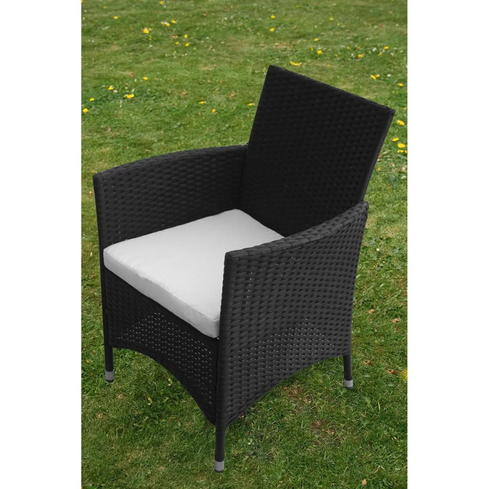 Carevas 5 Piece Patio Dining Set with Cushions Poly Rattan Black