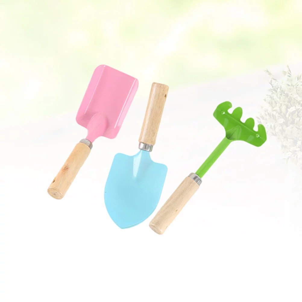 Zonh DOITOOL 3Pcs Wooden Gardening Tool Set with Metal Trowel, Shovel, and Rake