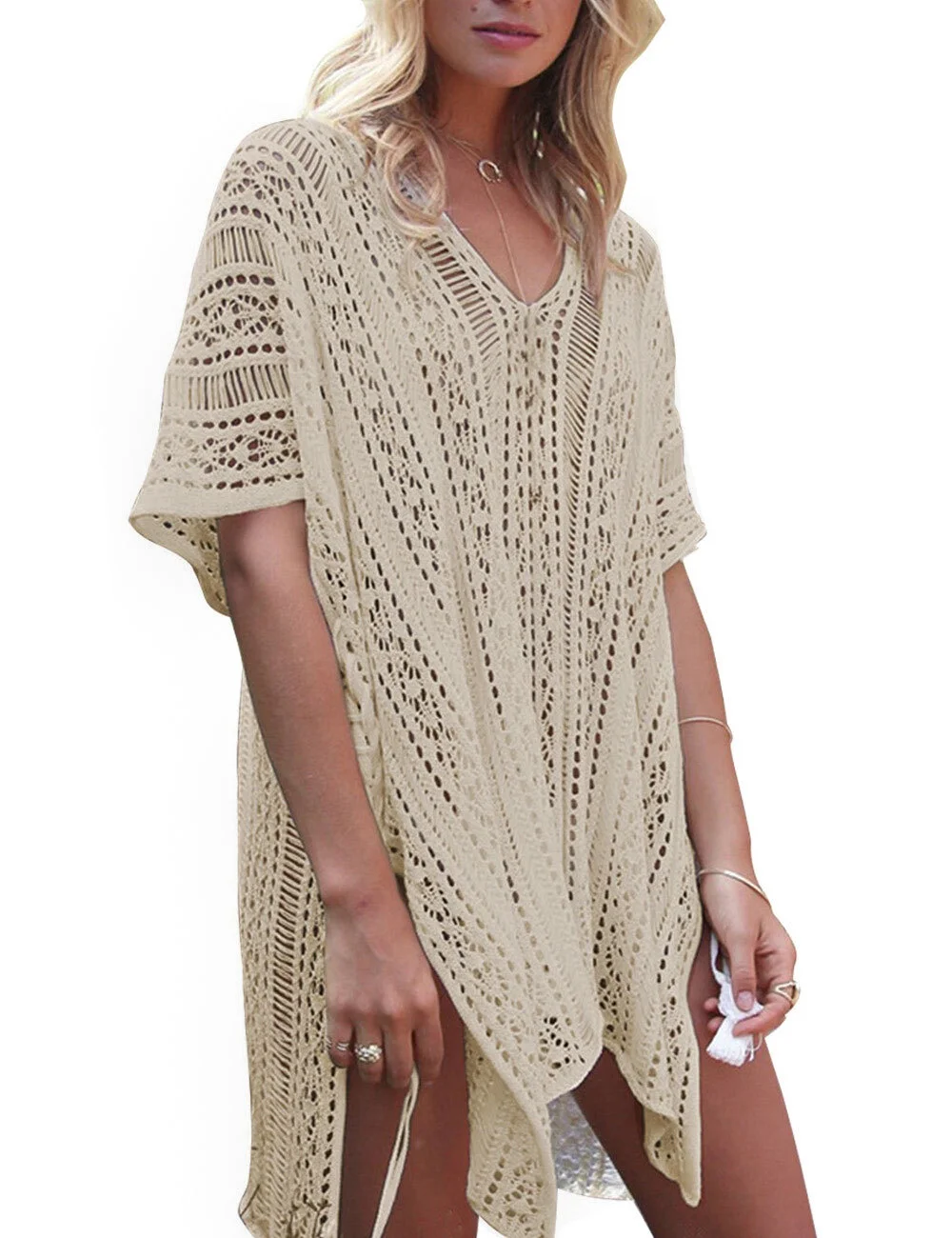 Swimsuit Cover Up for Women Summer Sexy Hollow Out Seethrough Crochet Bathing Suit Cover Up Swimwear Beach Cover Up with Tassel Shermie