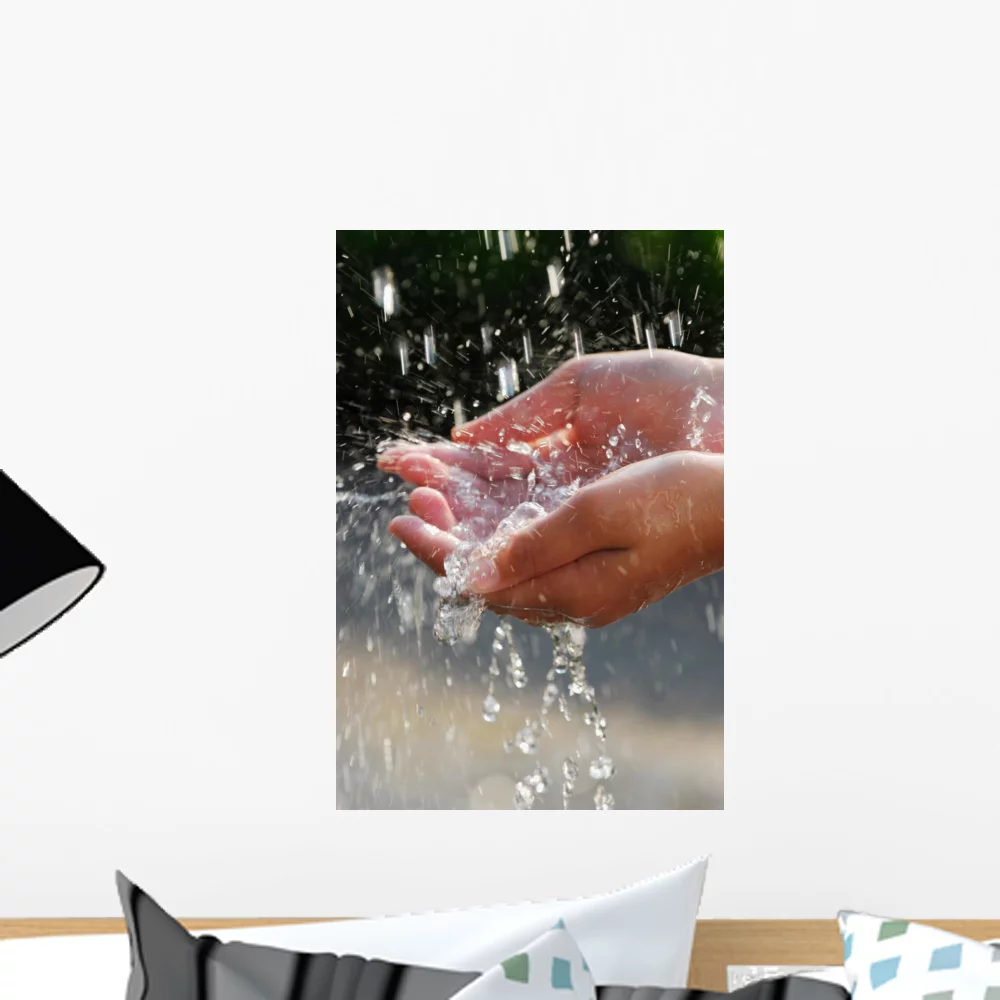 Hands Catching Clean Water Wall Mural by Wallmonkeys Peel and Stick Graphic (18 in H x 12 in W) WM191386