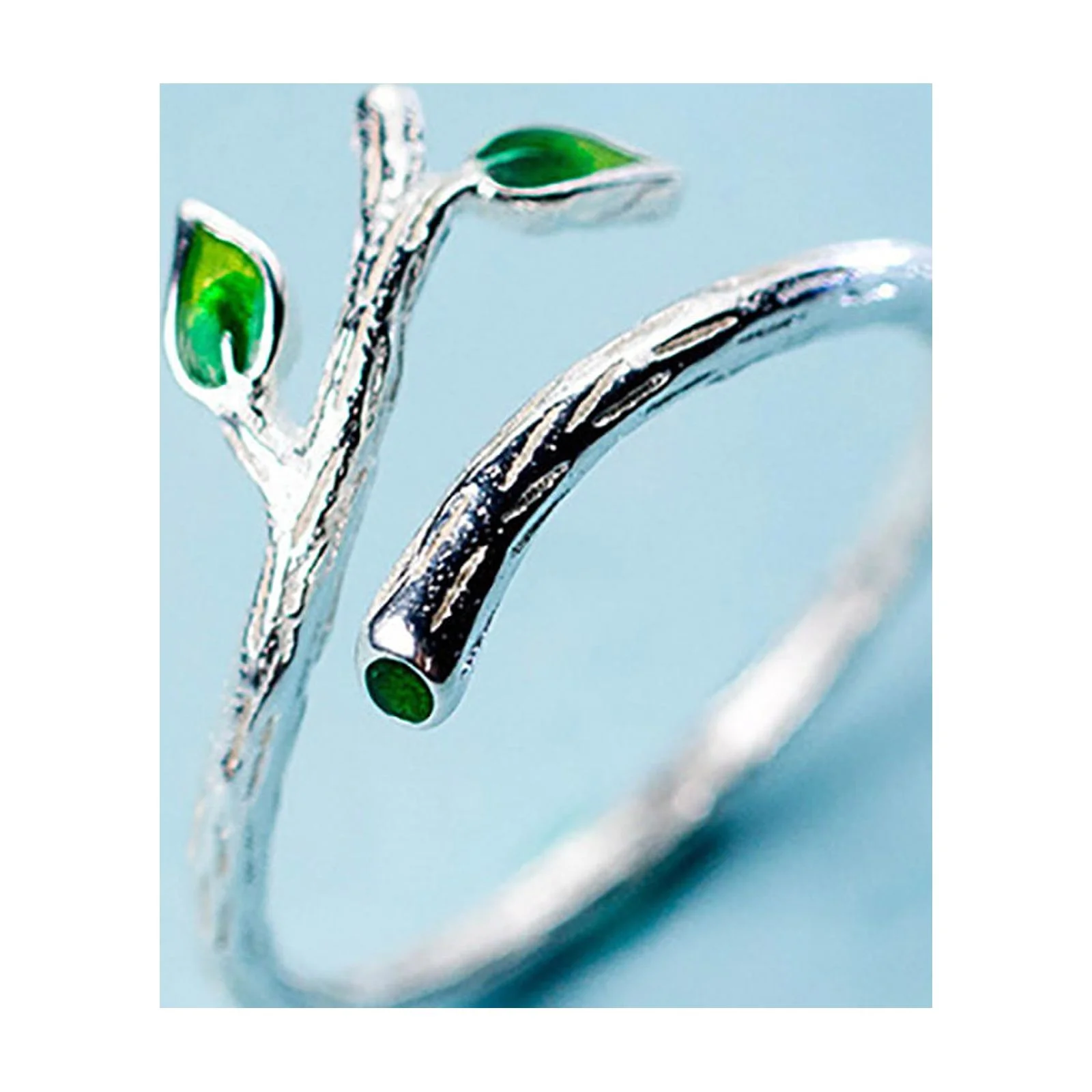 XZZjjl Sterling Silver Rings Round Shape Fashionable Nature Branch Leaves Ring Opening Adjustable Ring Jewelry