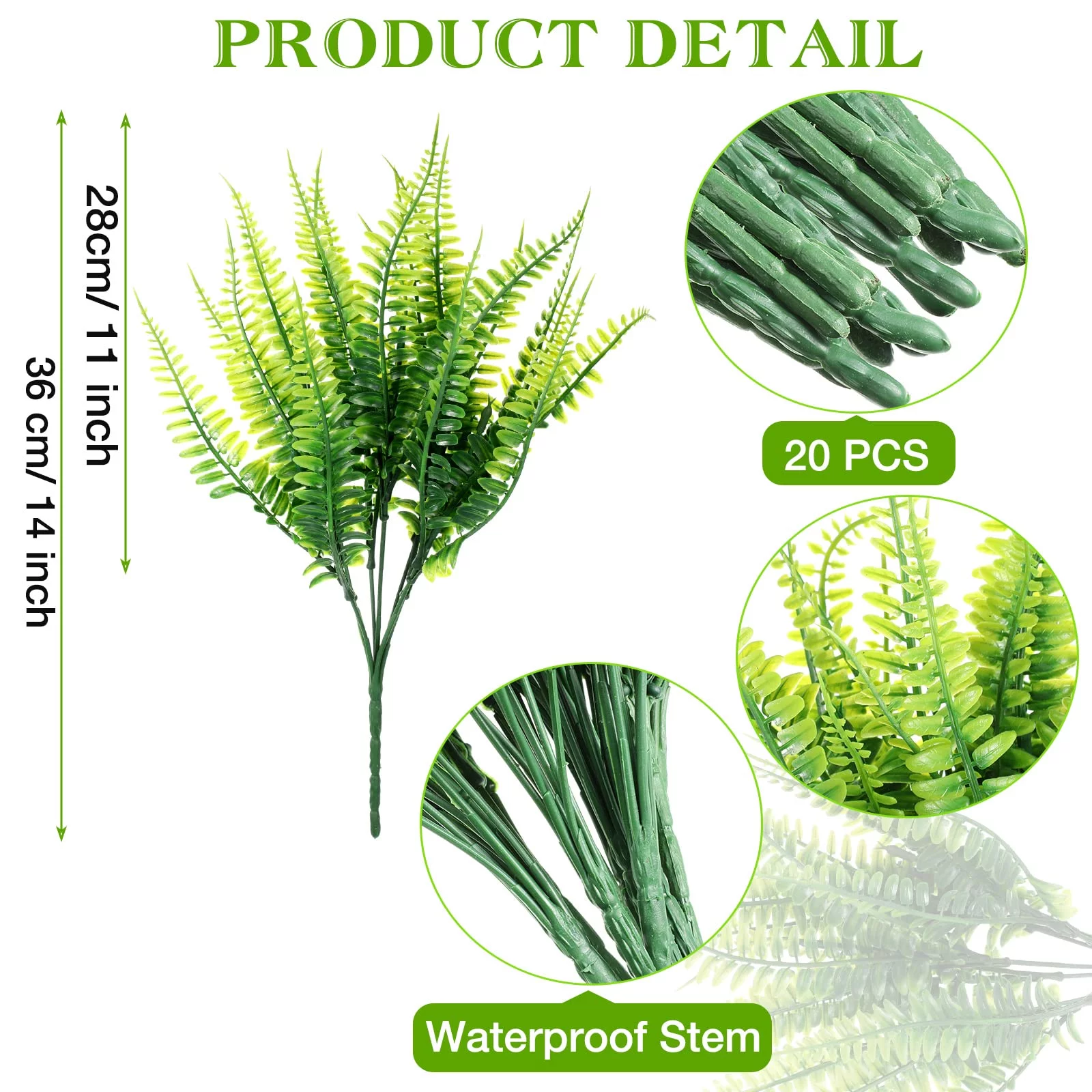 10 Bundles Artificial Plants, Fake Boston Fern Greenery Outdoor UV Resistant No Fade Faux Plastic Plants Garden Porch Window Box Decorations