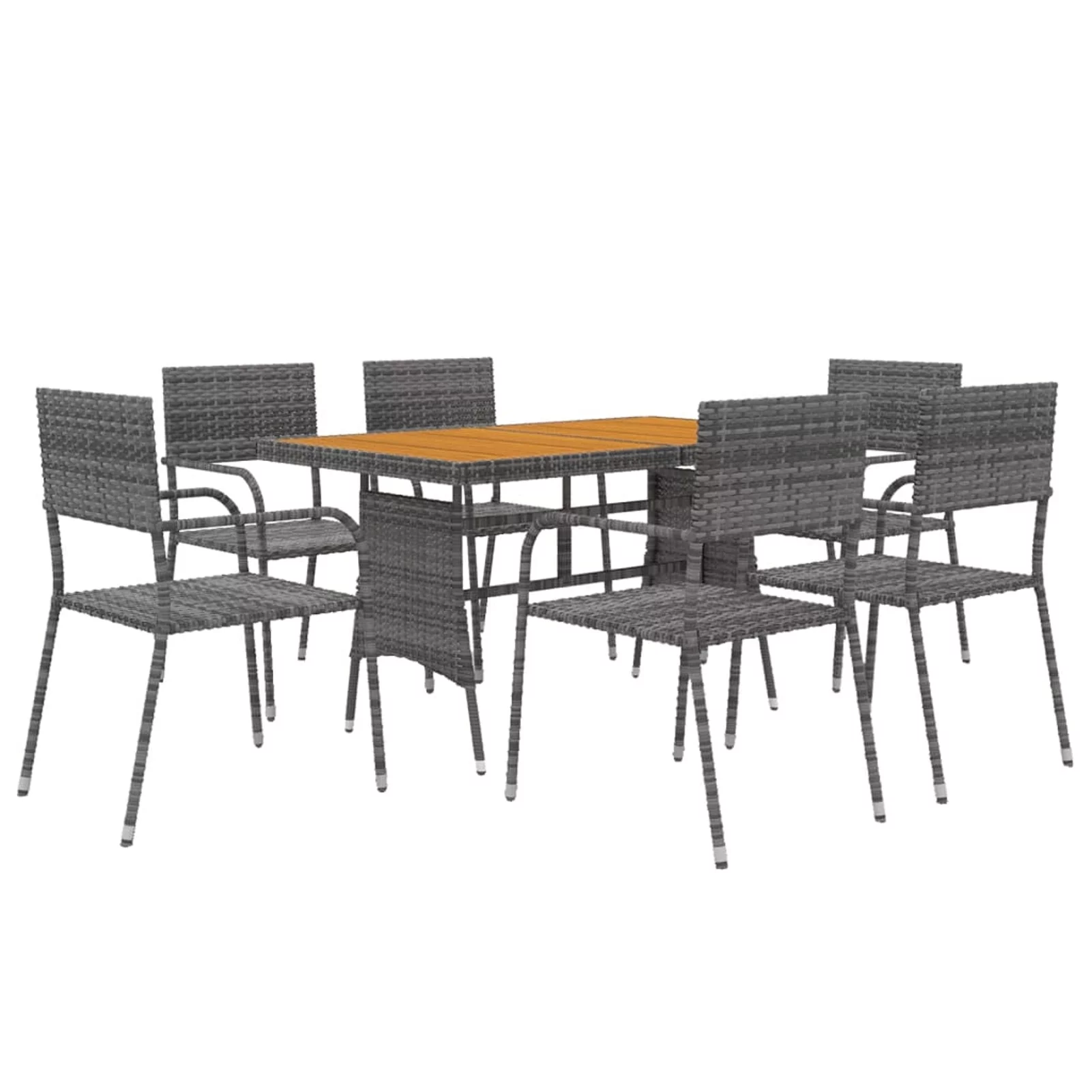 Walmeck 7 Piece Patio Dining Set Poly Rattan Gray