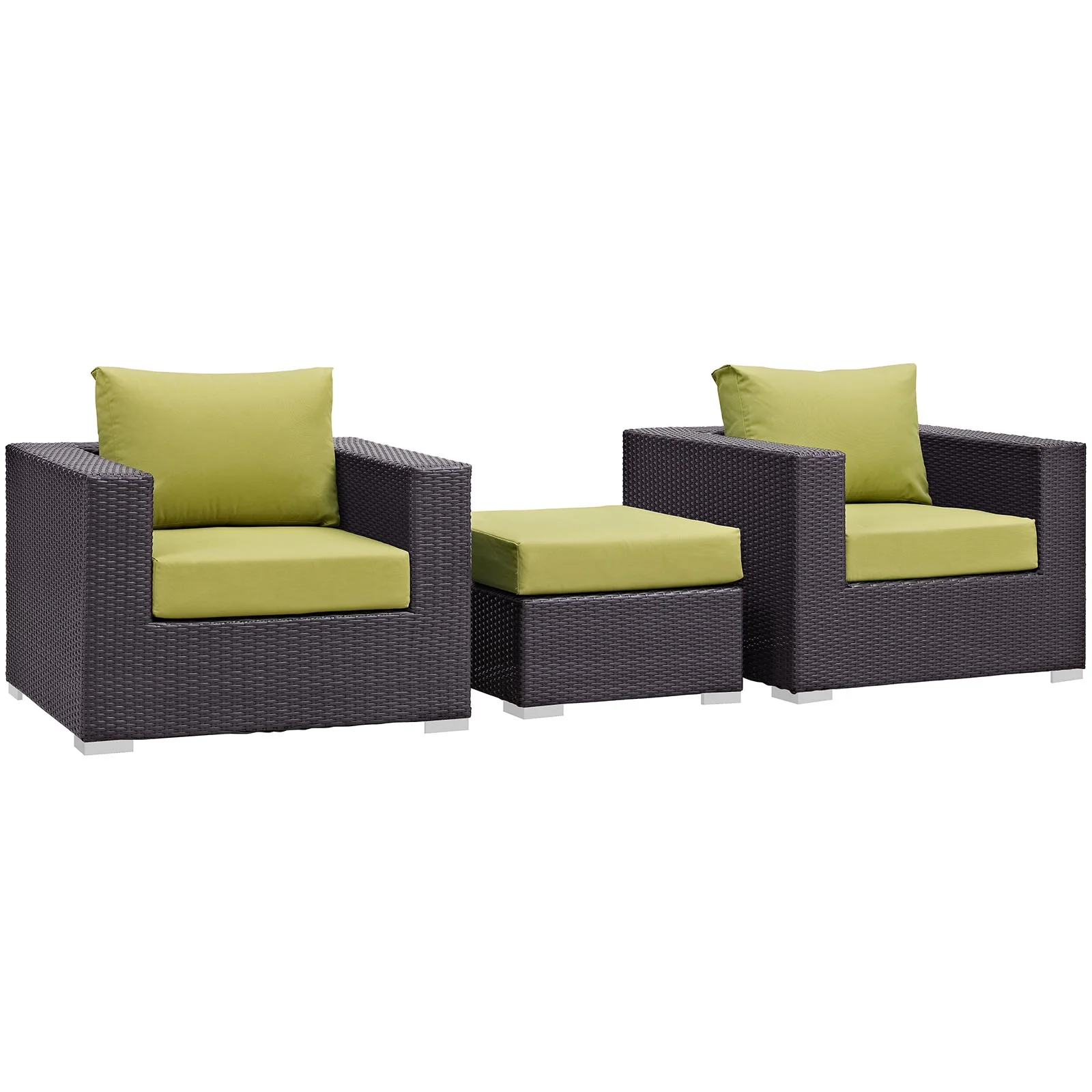 Modern Contemporary Urban Design Outdoor Patio Balcony Three PCS Sofa Set, Green, Rattan