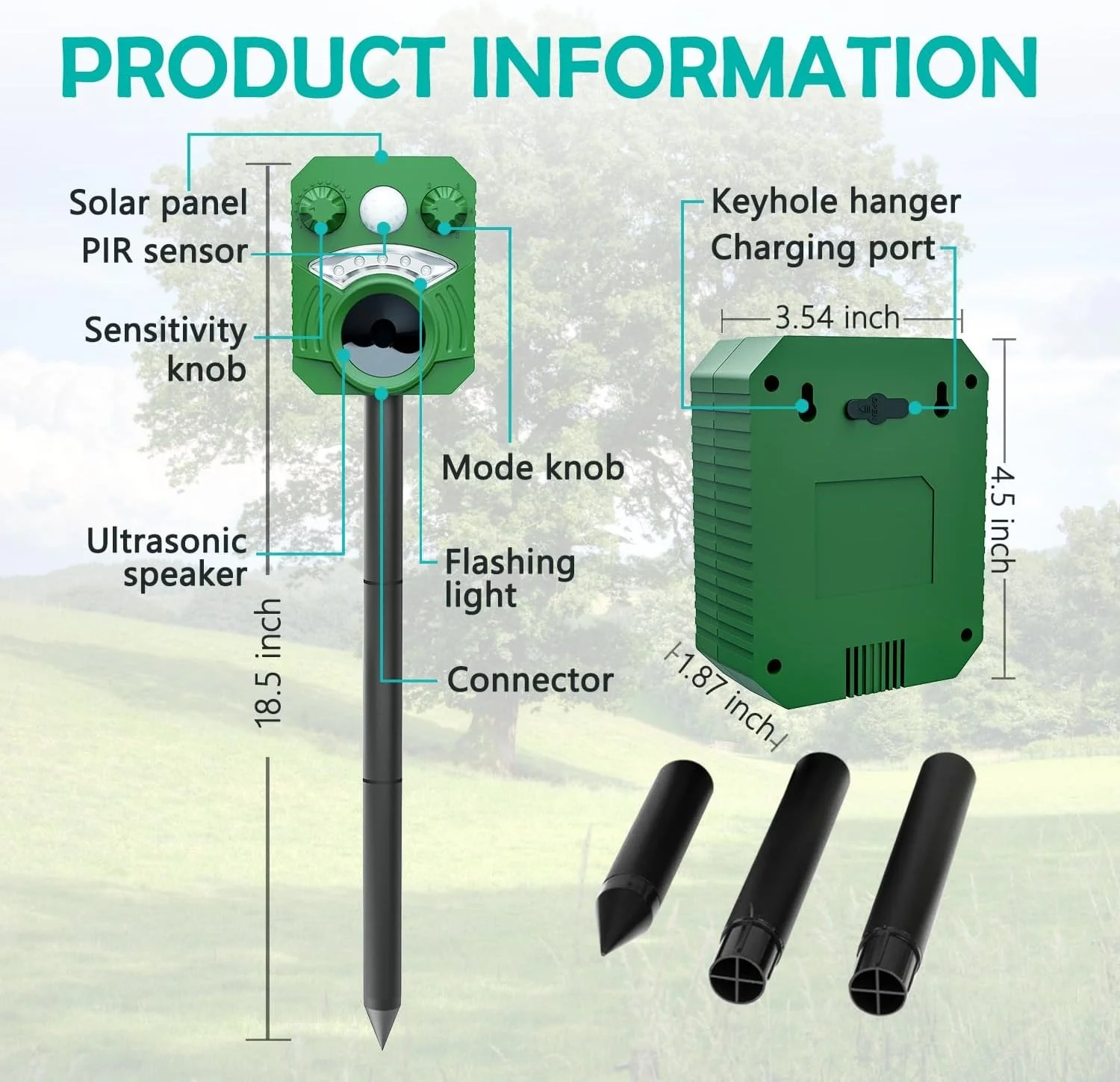 Ultrasonic Animal Repeller Solar Powered Racoon Skunk Bird Cat Deer Pest Repellent Animal Deterrent with Motion Activated Yard Keep Animals Out of Garden
