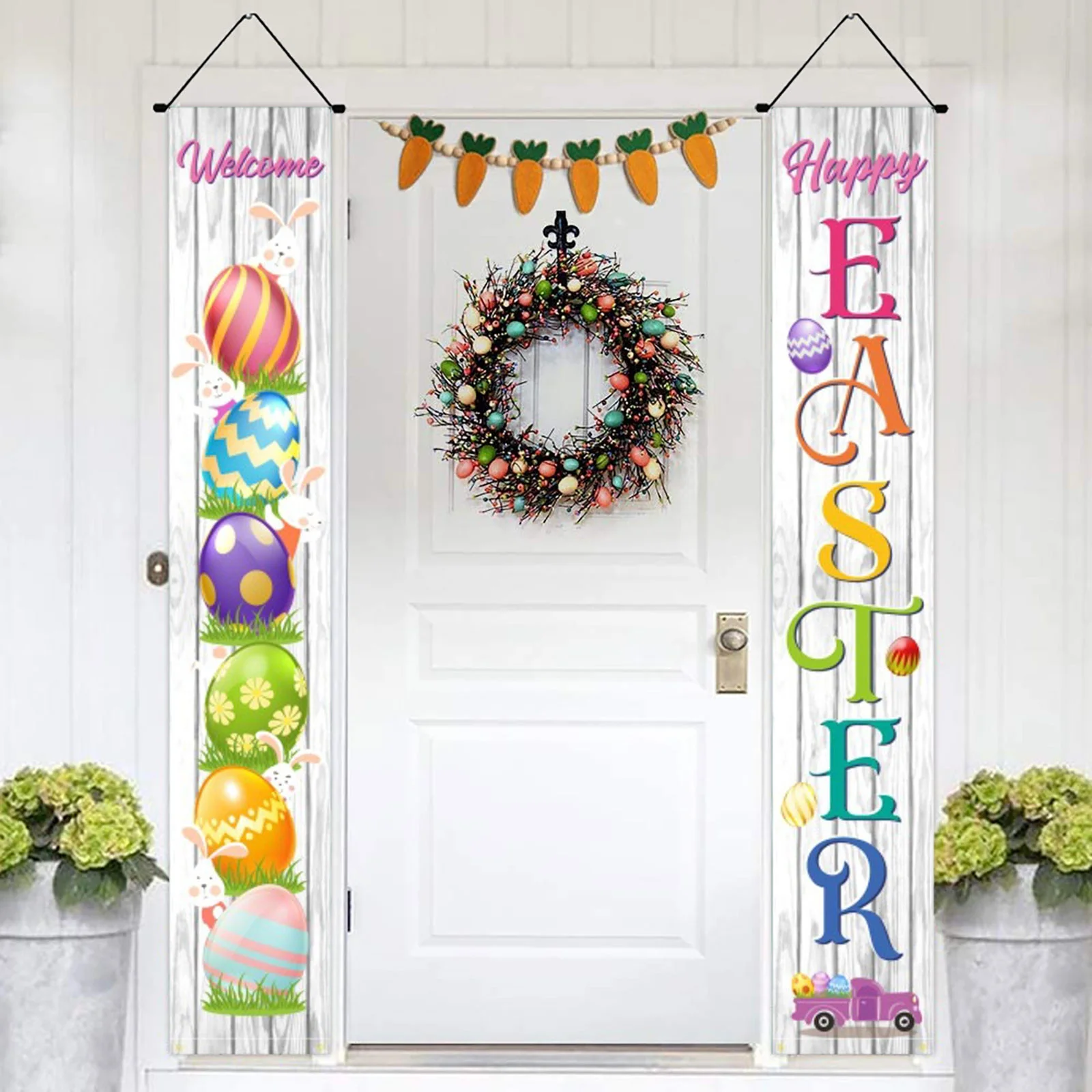 iju7gthy Folding Chairs with Cushion Heavy Duty 4th of July Party Easter Door Hanging Flag Home Doorration Bunny Colorful Eggs Alphabet Pattern Festive Atmosphereration Supplies