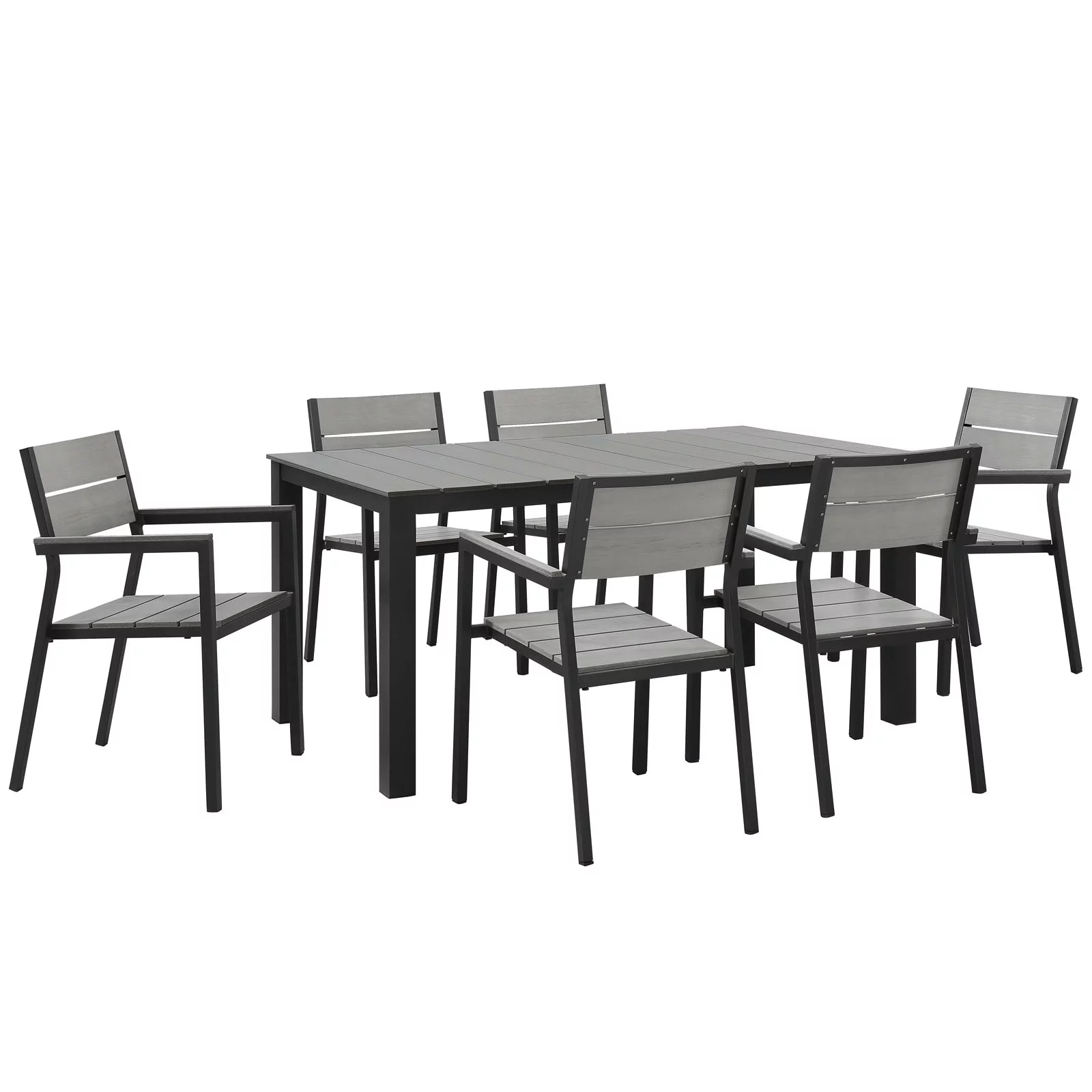 Side Dining Chair and Table Set, Dark Brown Gray, Metal, Outdoor Patio Balcony Cafe Bistro Garden Hospitality Restaurant, Modern Contemporary HB32682