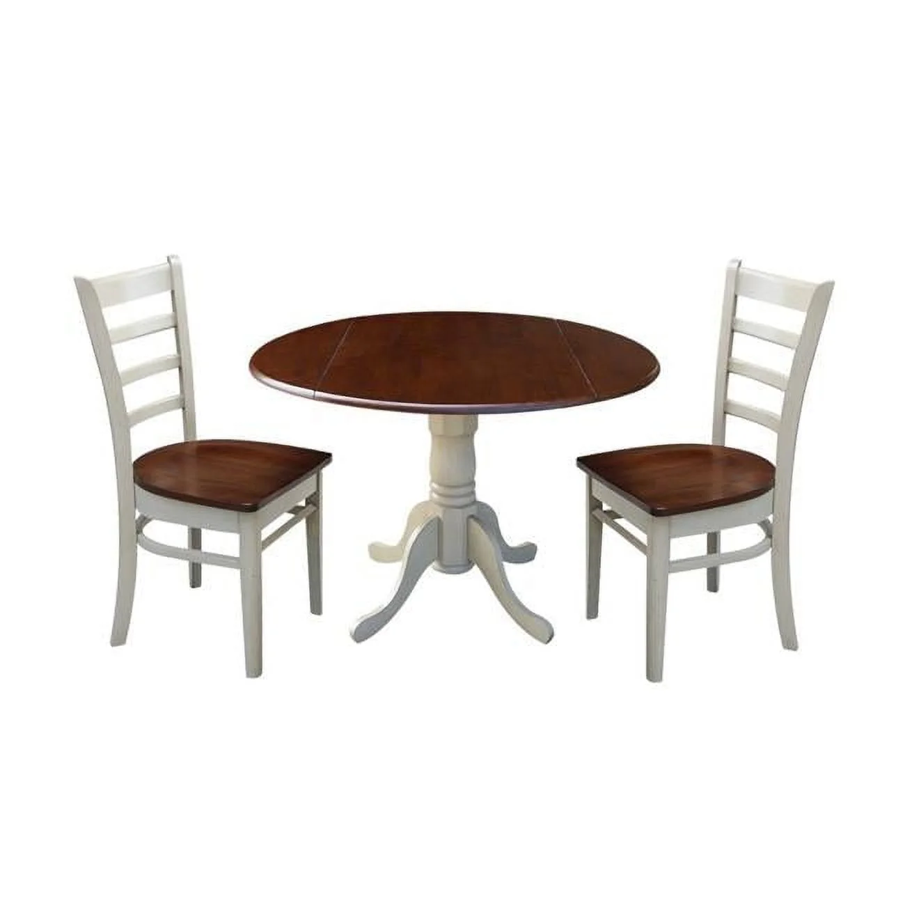 42 in. Dual Drop Leaf Table with 2 Emily Chairs, - Almond