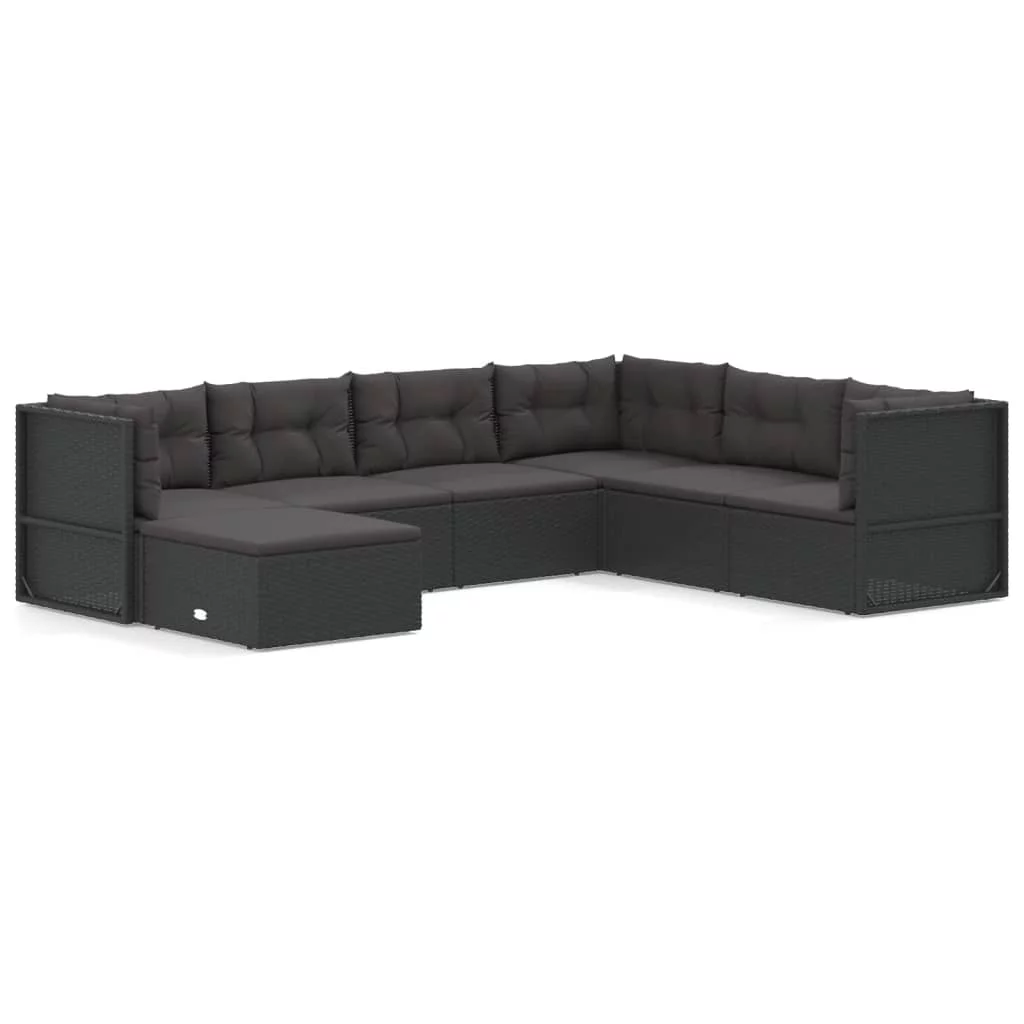 Dcenta 7 Piece Patio Set with Cushions Black Poly Rattan