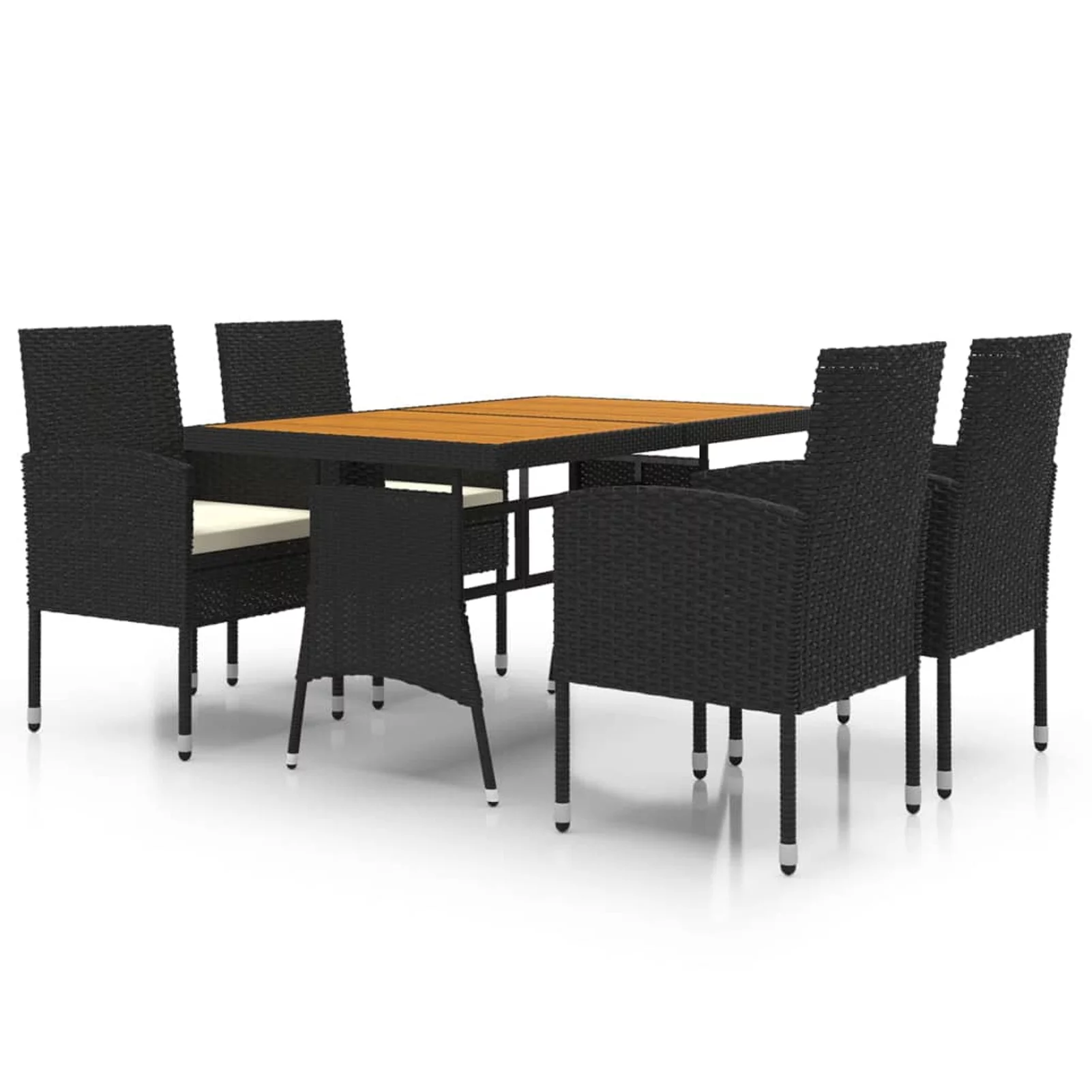 walmeck 5 Piece Patio Dining Set Poly Rattan Black