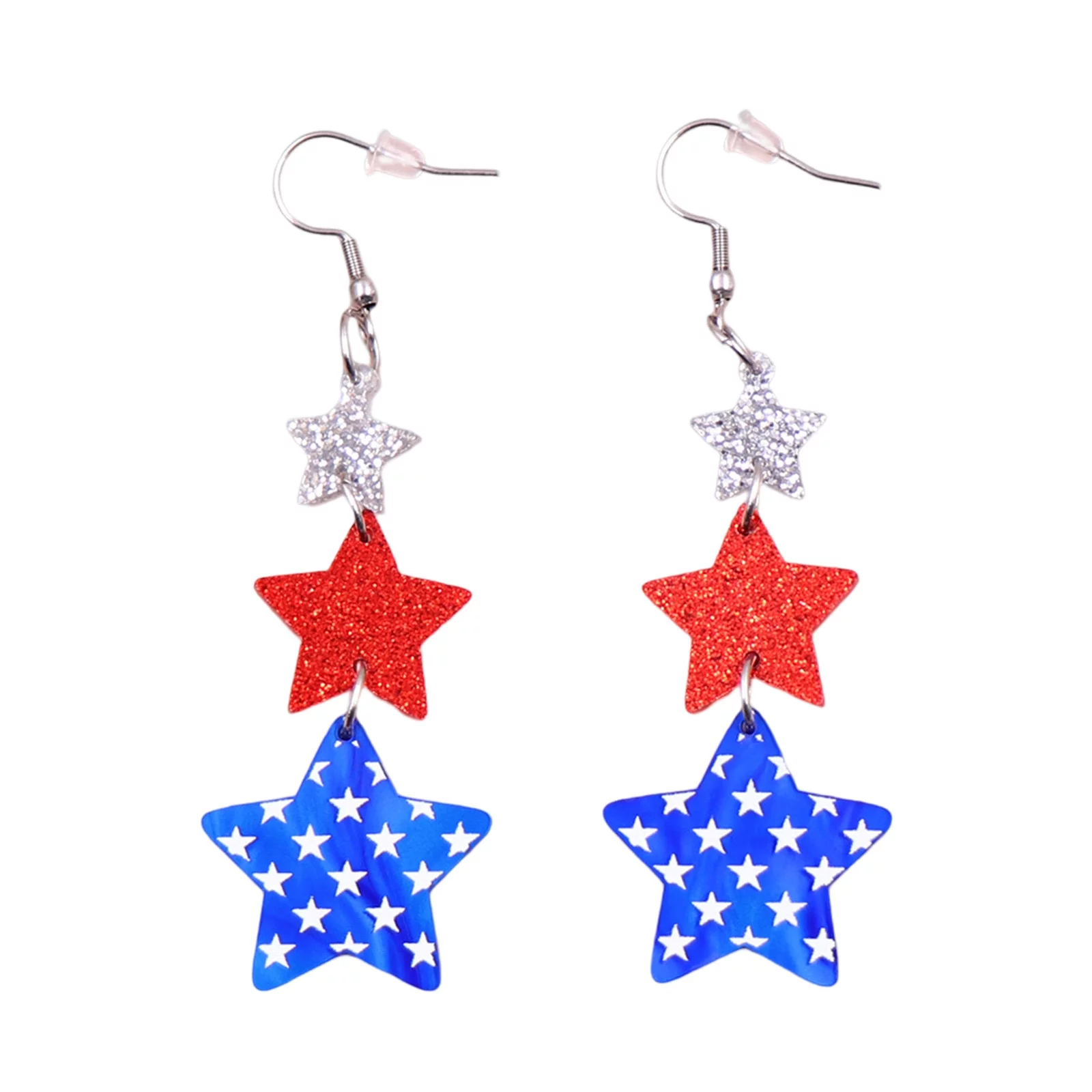 Holly Earrings for Women 4th Of July Acrylic Earrings Patriotic Red White Blue American Flag Star Dangle Glitter Earrings Independence Memorial Day Jewelry Accessories For Women Girls Gift