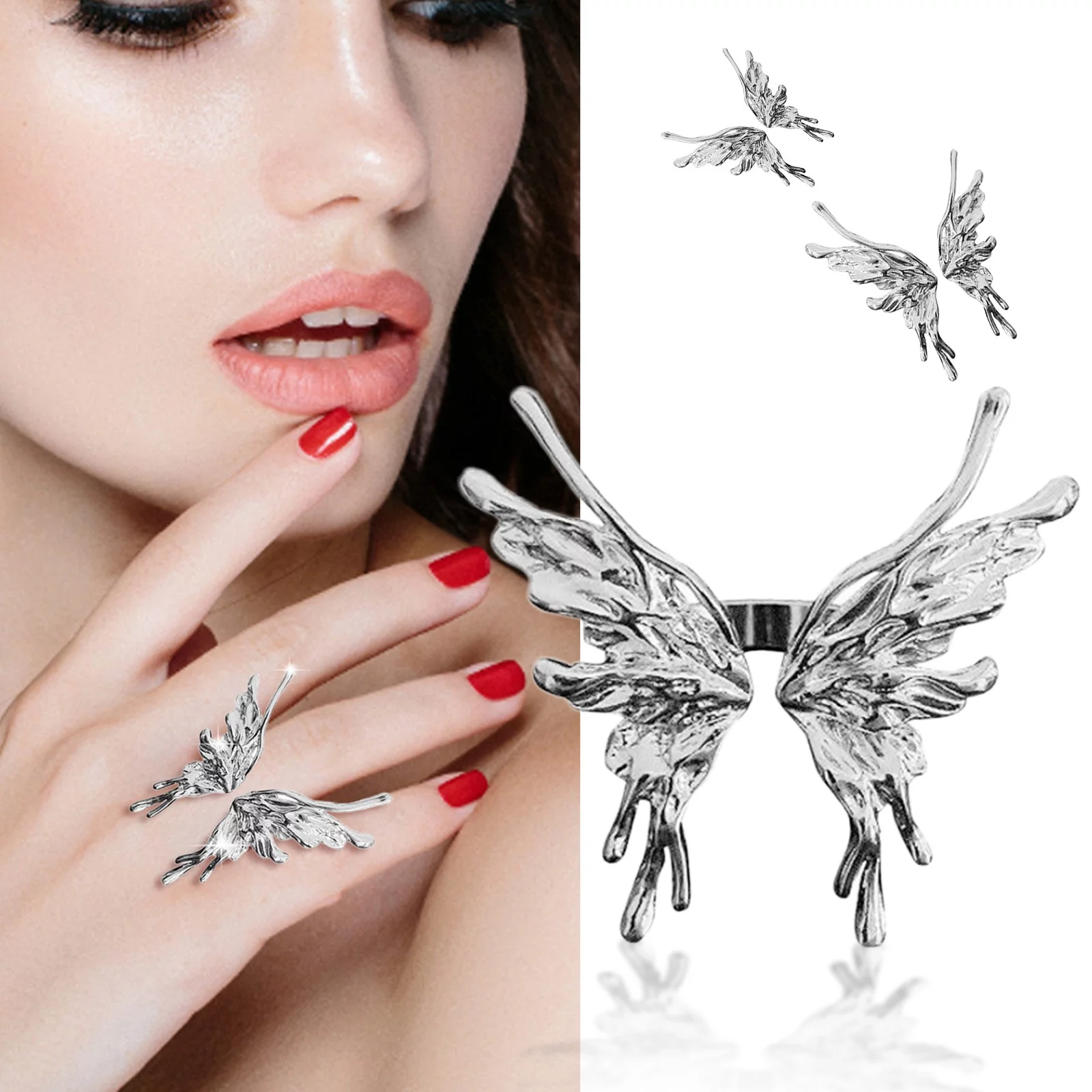 XZZjjl Rings For Women Sterling Silver Simple And Generous Into Ring Fashion Sweet Opening Ring Hip Hop Index Ring Sweet Temperament Silvery Plated Geometric Metal Open Ring Finger