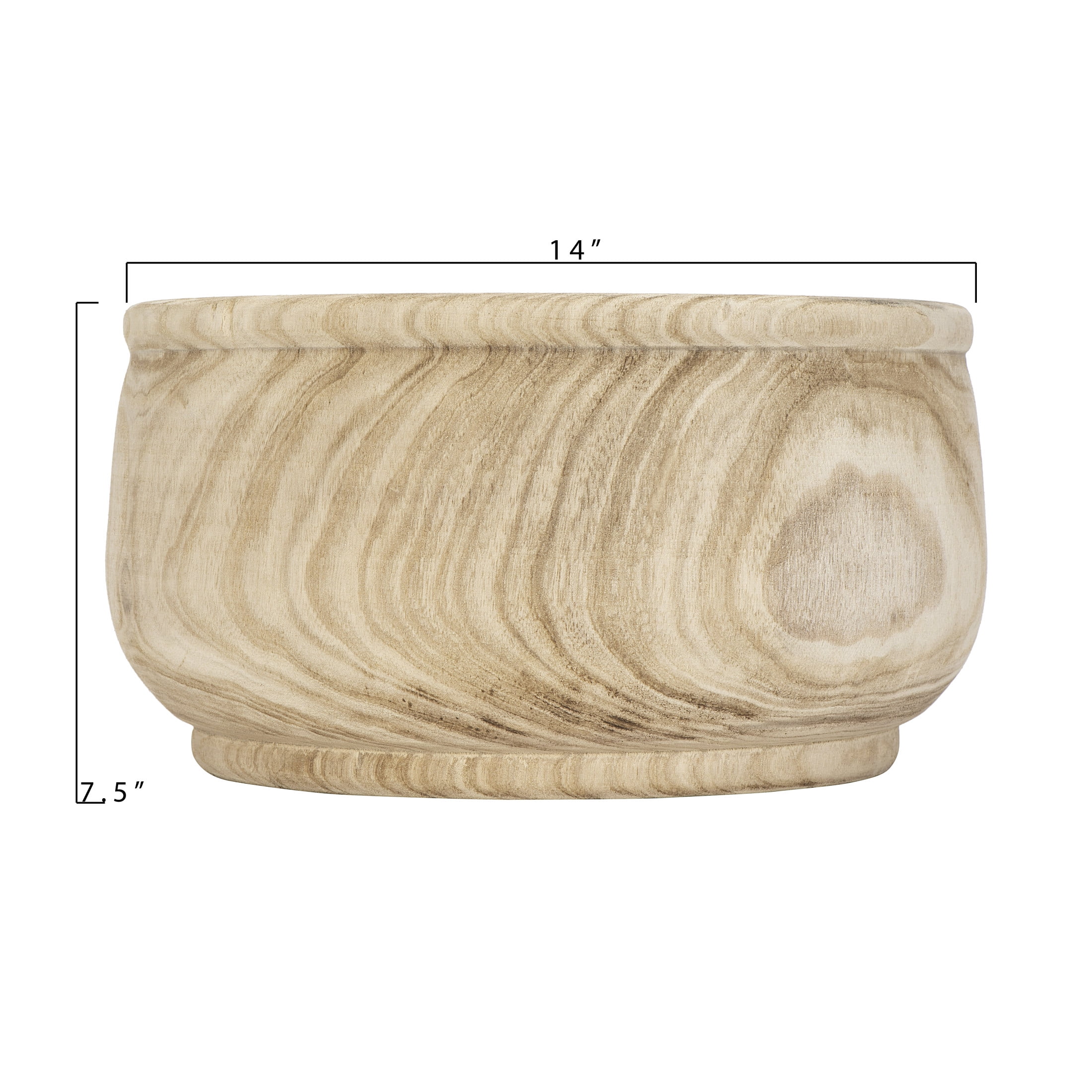 Creative Co-Op Medium Round Paulownia Wood Planter, Natural