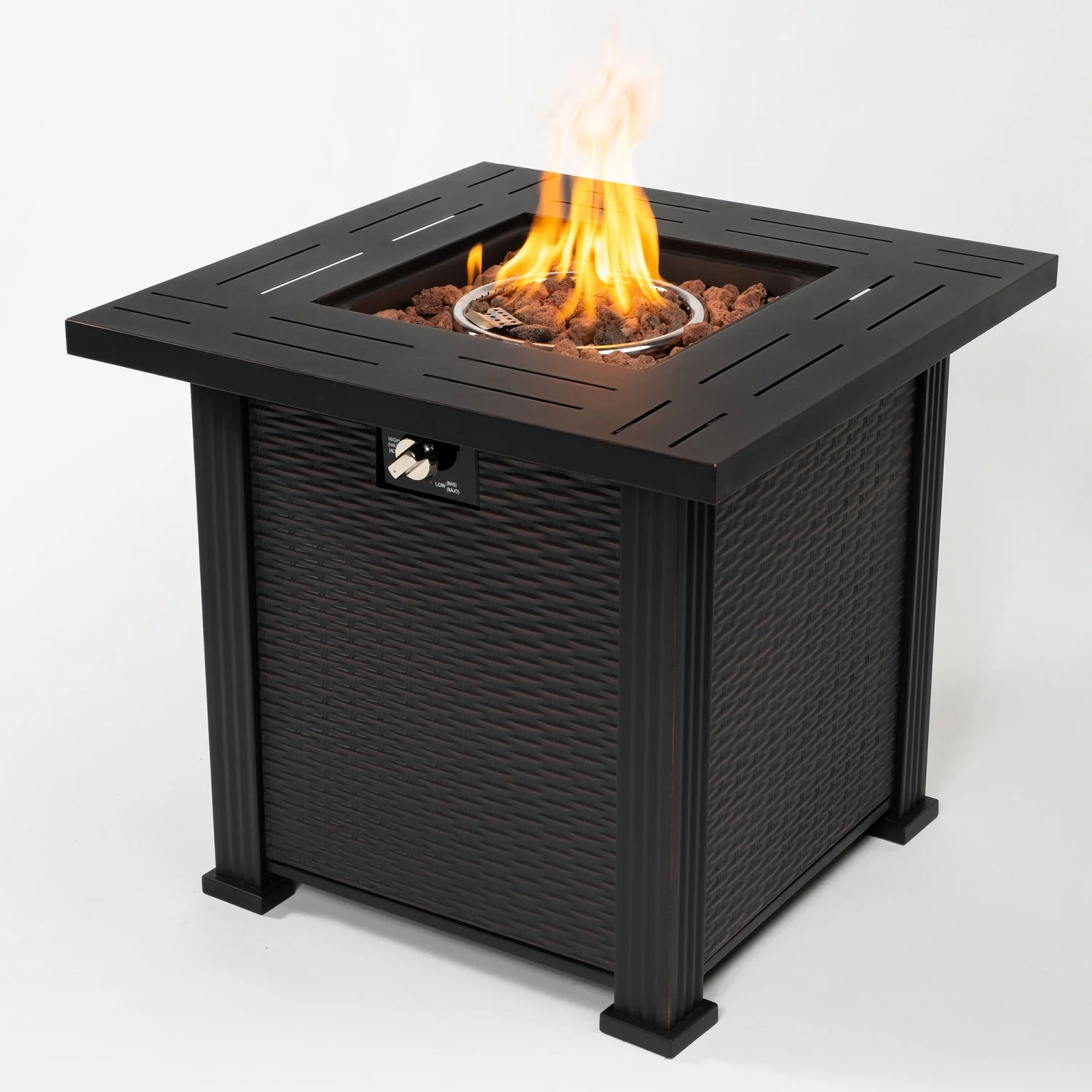 Stylish and Modern 28-Inch Square Fire Pit Table for Cozy Outdoor Gatherings  Relaxation  and Entertaining with Unique and Contemporary Design