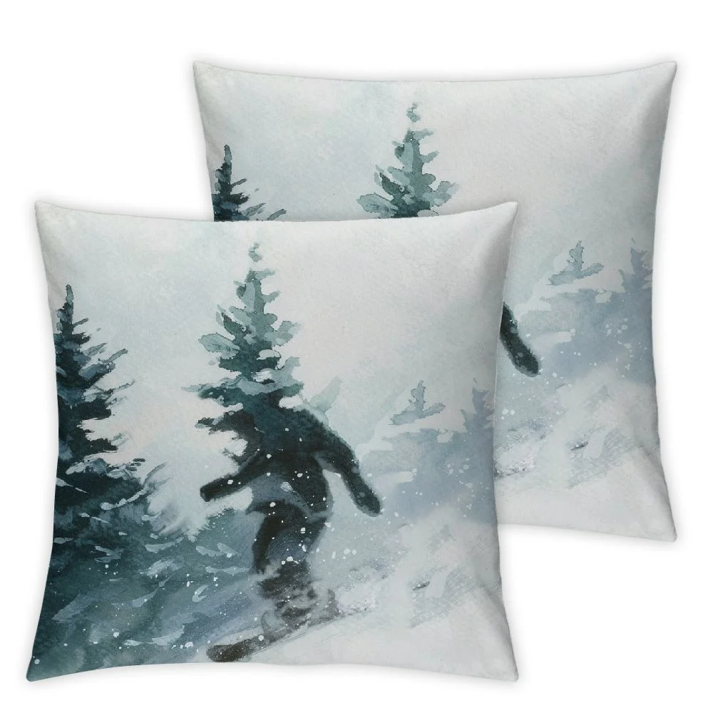 nygtbtfer Home Pillow Cases Winter Forest Pine Spruce Trees&nbsp;Snowy Woodland Landscape Christmas Throw Pillow Covers Decoration Cushion Covers Indoor Outdoor Boudoir  Single Side Print White