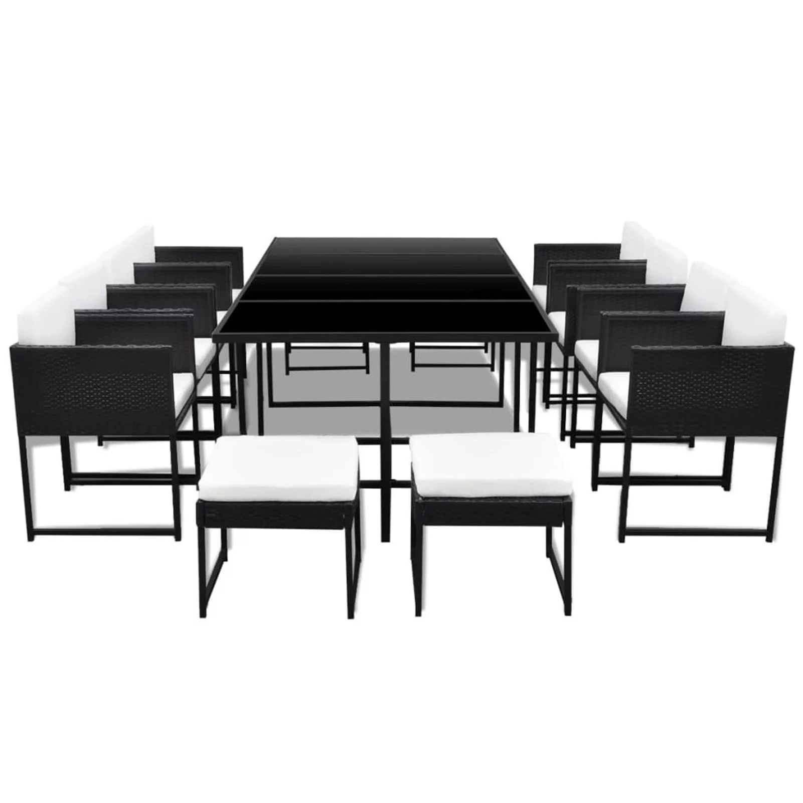 Suzicca 13 Piece Patio Dining Set with Cushions Poly Rattan Black